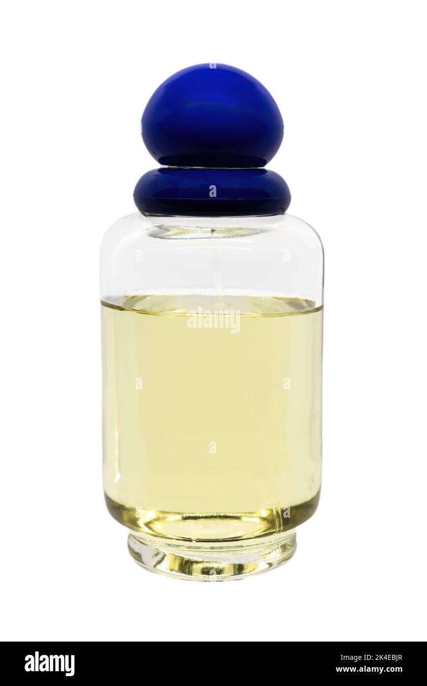 Bouteille de parfum de cologne féminin avec capuchon bleu pour maquillage Banque D'Images