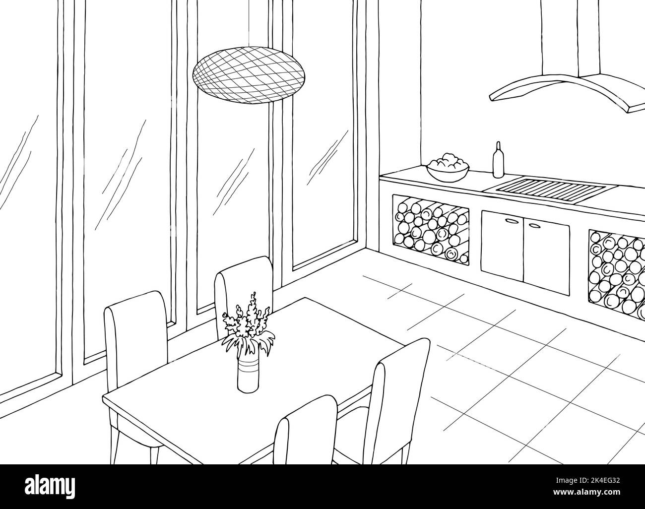 Extérieur de la terrasse graphique noir blanc esquisse illustration vecteur Illustration de Vecteur