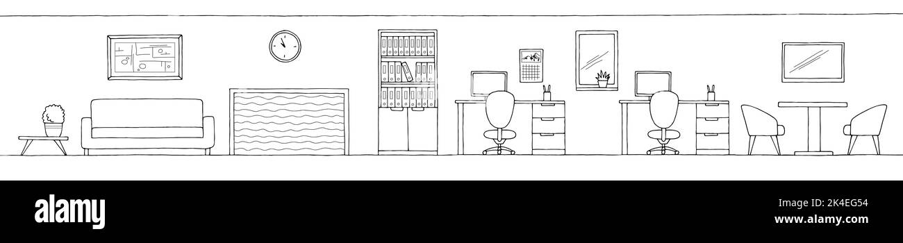 Graphique de bureau noir blanc croquis intérieur long vecteur d'illustration Illustration de Vecteur