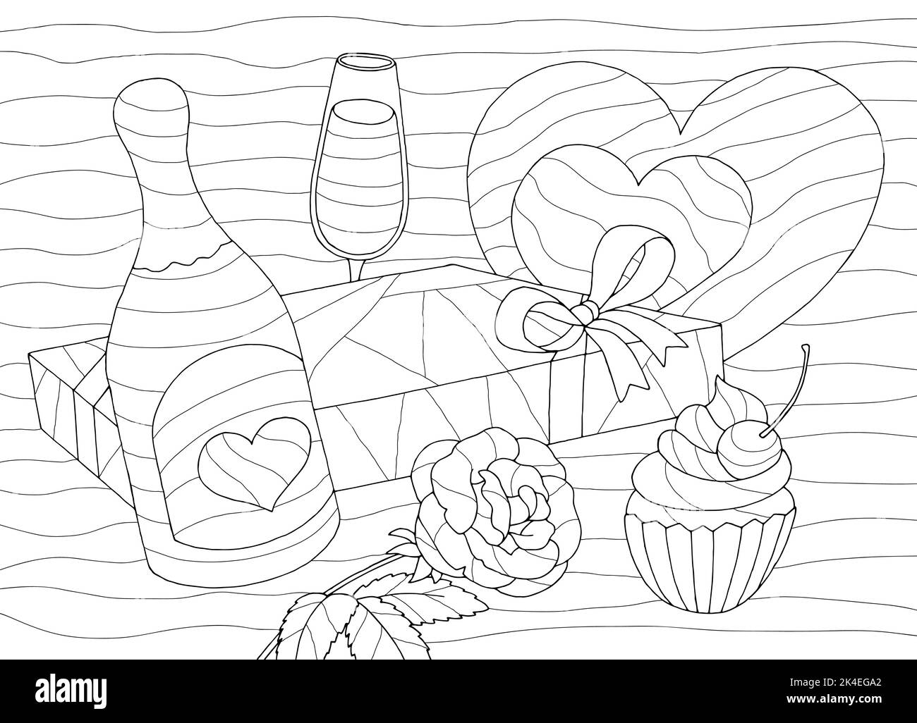 Vecteur d'illustration d'esquisse de couleur noir blanc de Saint-Valentin Illustration de Vecteur