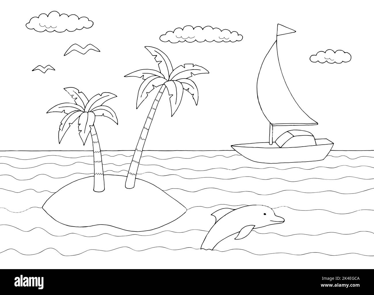 Motif de coloriage noir blanc paysage illustration vecteur Illustration de Vecteur