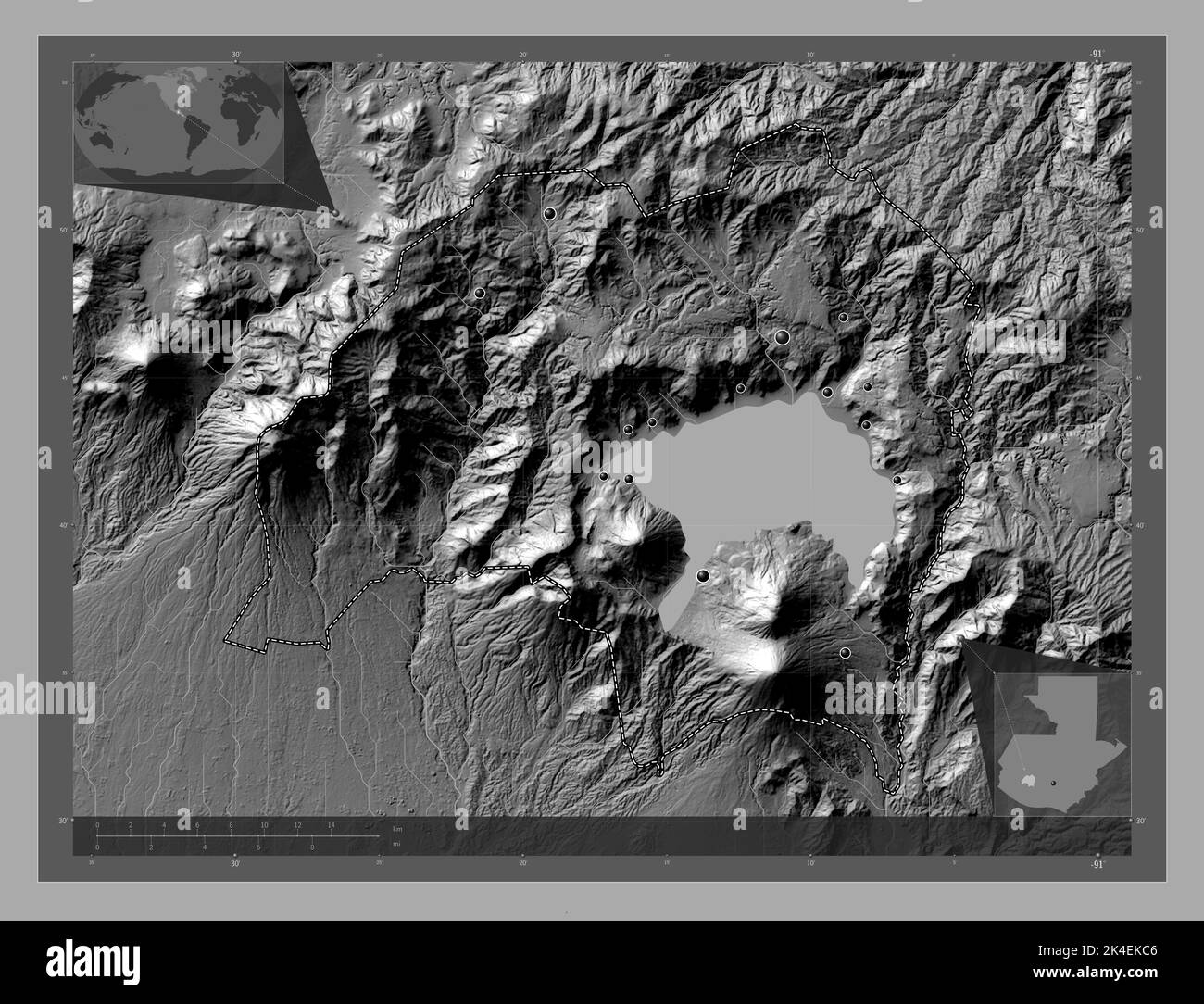 Solola, département du Guatemala. Carte d'altitude à deux niveaux avec