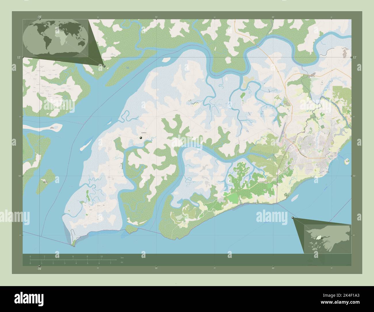Biombo, région de Guinée-Bissau. Ouvrez la carte des rues. Lieux des ...