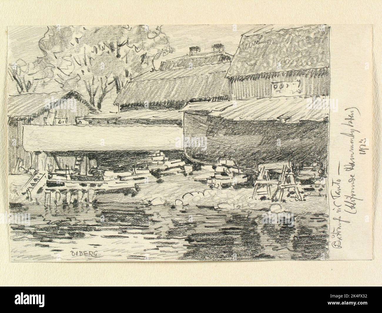 Bateau Varf à Tanto restant Hammarbyleden 1923 'Sockholm, Söder, dessin de Ferdinand Boberg. Chantier naval. Pays nordiques Banque D'Images