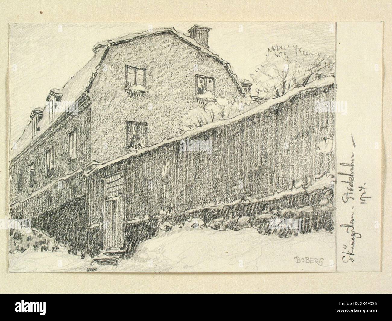 Stockholm, Skånegatan, Södermalm. Hiver 1924. Dessin de Ferdinand Boberg. Pays nordiques Banque D'Images