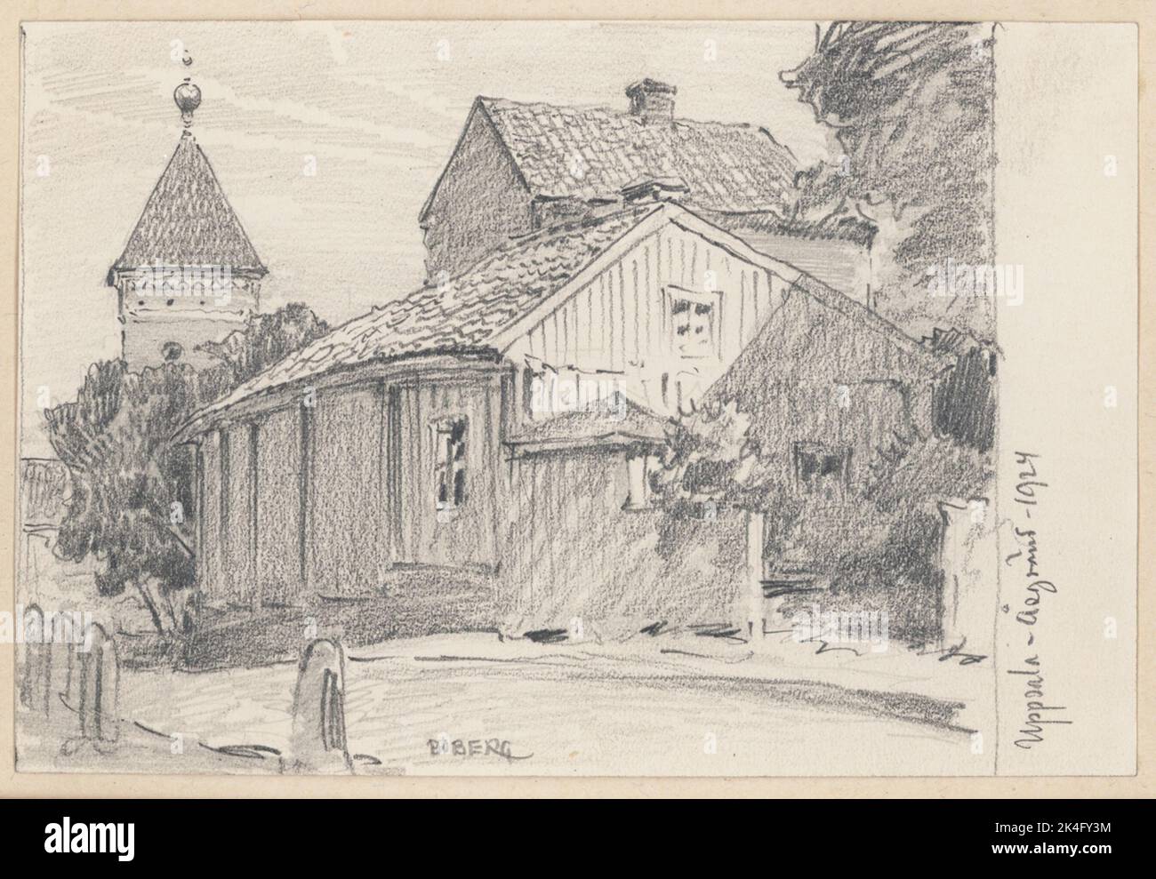 Uppsala. Åsgränd 1924. Dessin au crayon par Ferdinand Boberg. Pays nordiques Banque D'Images