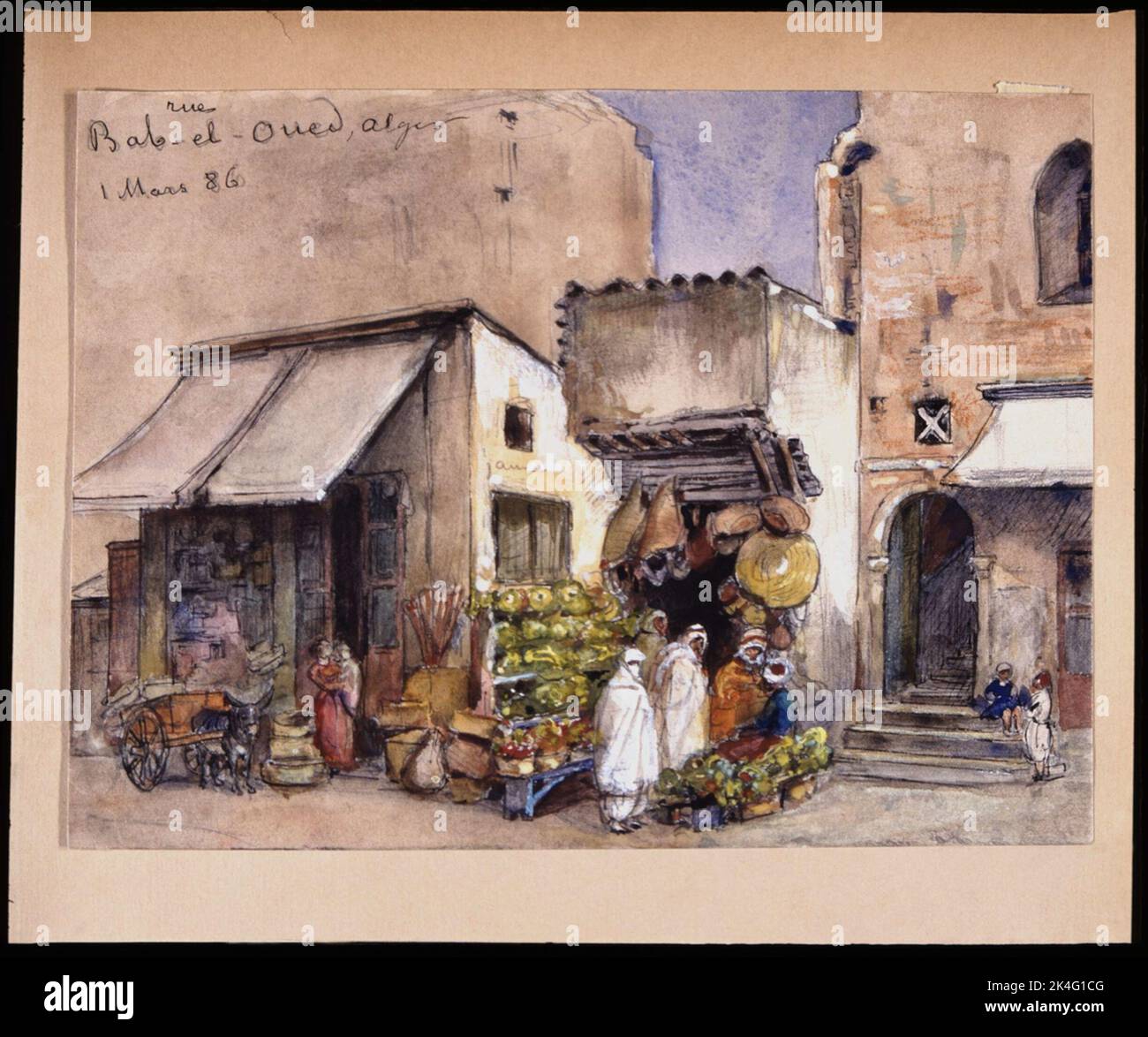 Rue Bab-El Oued Alger 1 mars, 86 '. Maison d'affaires à Alger. Aquarelle par Fritz von Dardel Nordic Banque D'Images