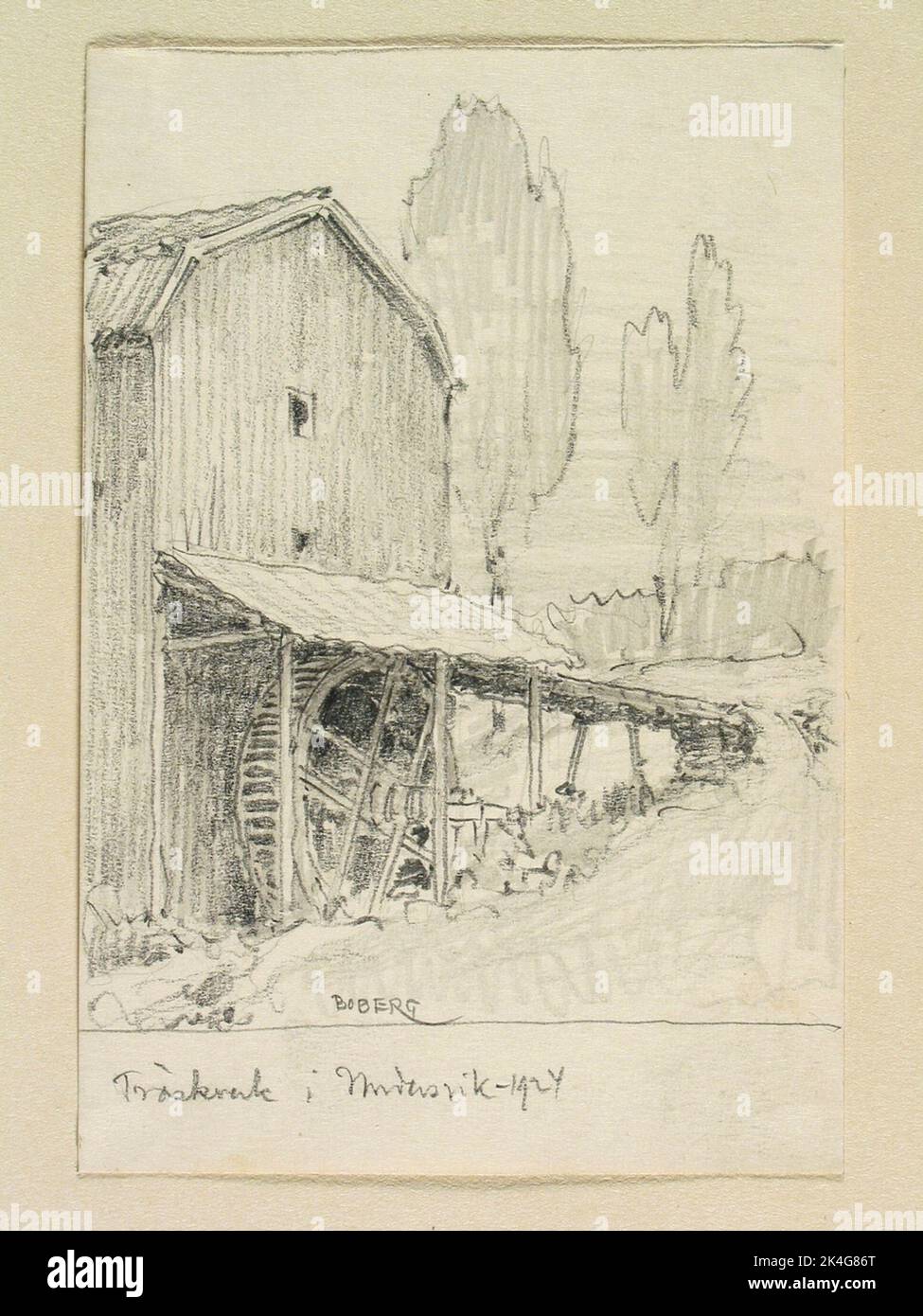 Hälsingland, Undersvik. Batteur. Dessin de Ferdinand Boberg Nordic Banque D'Images
