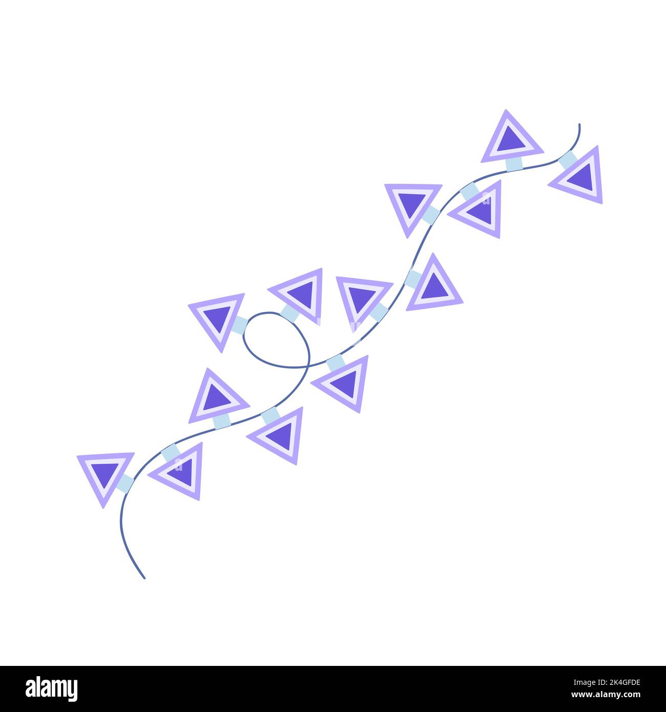 Noël coloré lumière violet lumières guirlande fil bouclés simple Doodle dessin à la main illustration vectorielle, image de style plat pour les vacances d'hiver du nouvel an, conception d'événements d'anniversaire Illustration de Vecteur