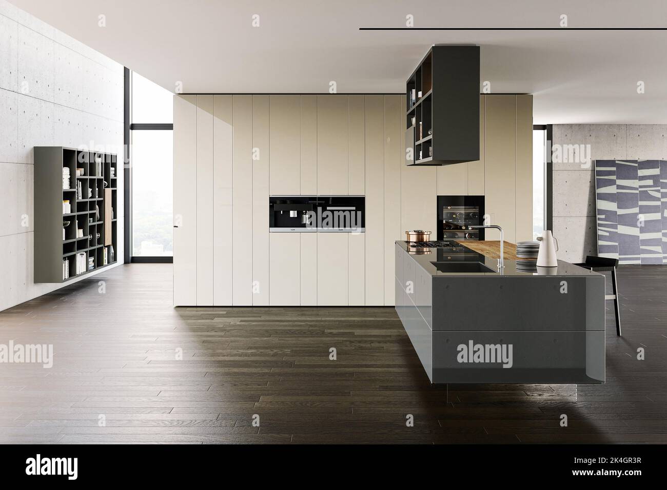 Intérieur moderne de style kithcen de luxe dans un style scandinave minimaliste Banque D'Images