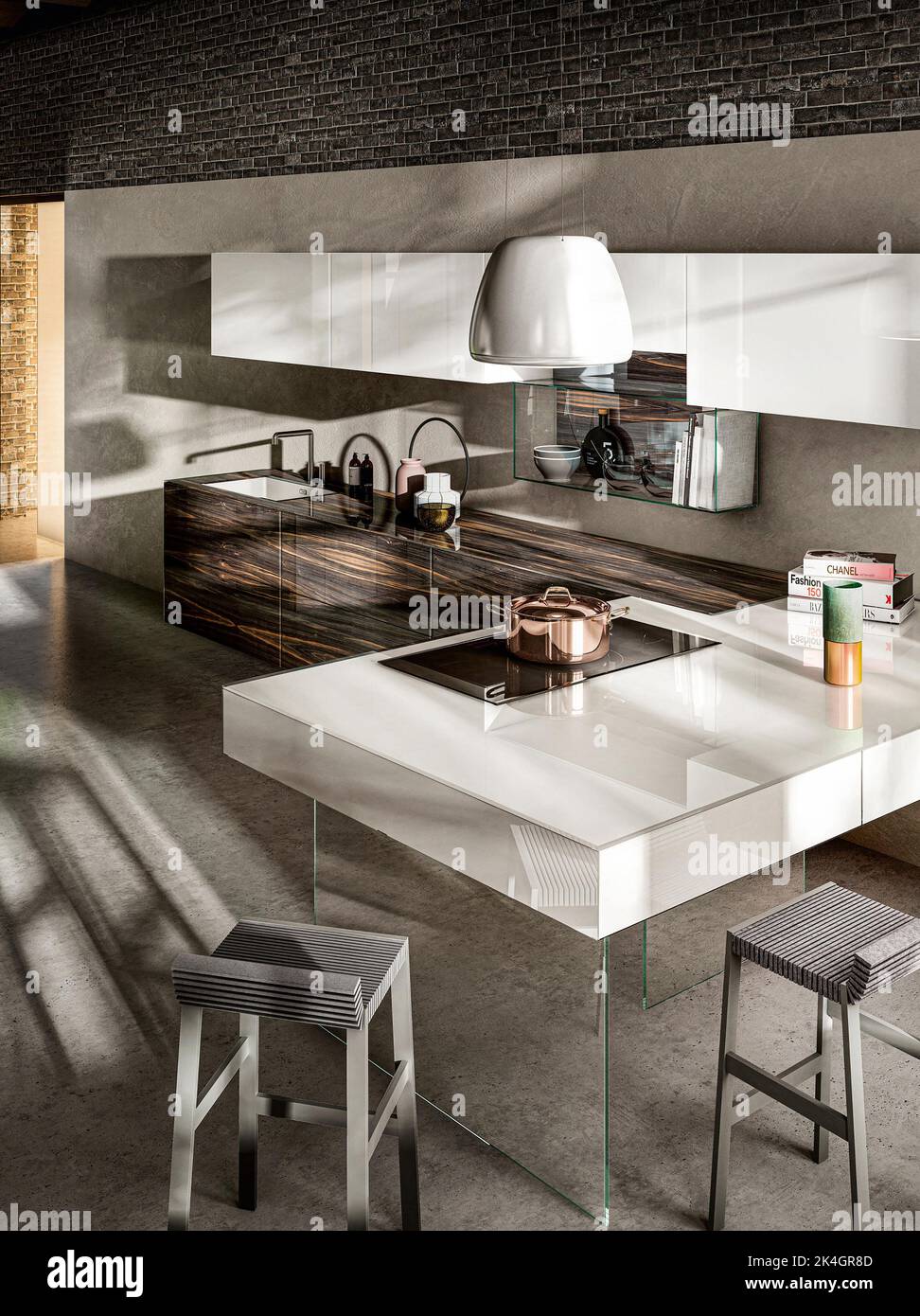 Intérieur moderne de style kithcen de luxe dans un style scandinave minimaliste, photo verticale Banque D'Images