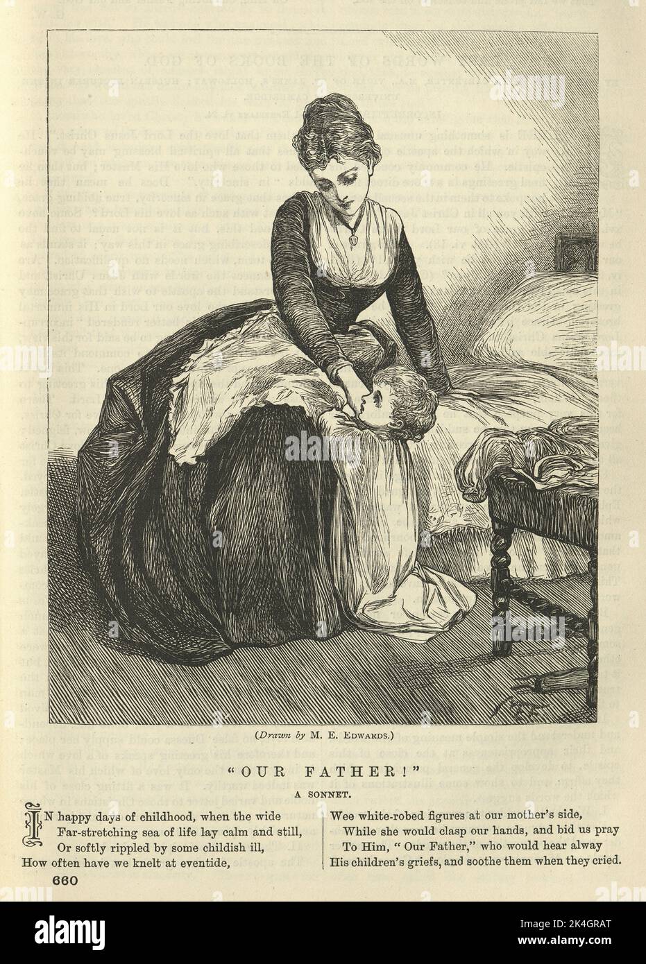 Illustration vintage, poème victorien, mère et chiold, notre Père ! Un sonnet, 1870s, 19th siècle Banque D'Images