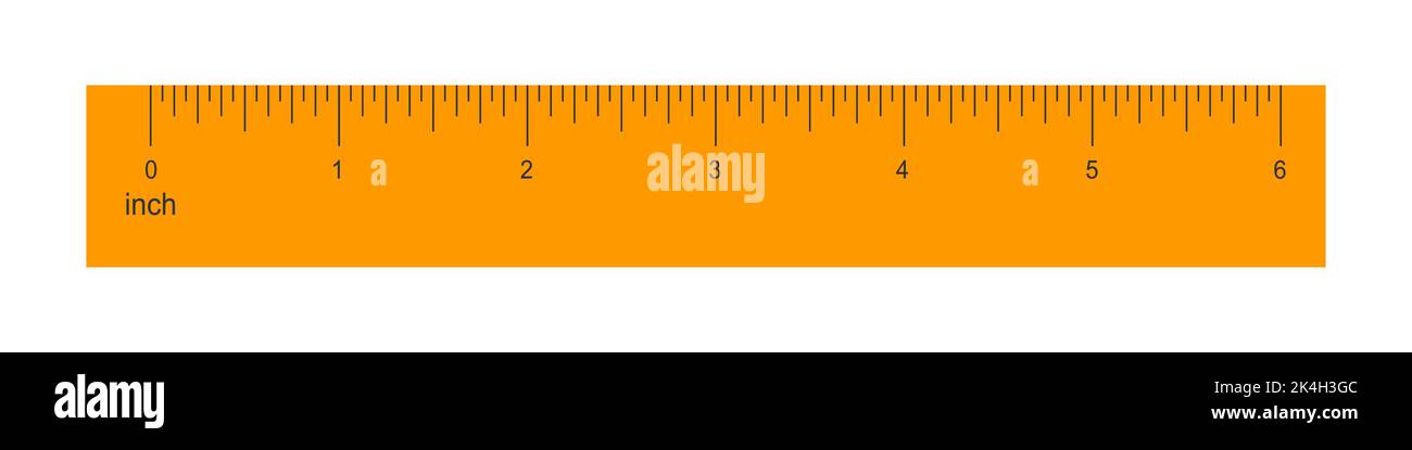 règle en plastique orange de 6 pouces ou en bois isolée sur fond blanc. Outil mathématique ou géométrique pour la mesure de la distance, de la hauteur ou de la longueur avec marquage et nombres. Illustration vectorielle plate Illustration de Vecteur