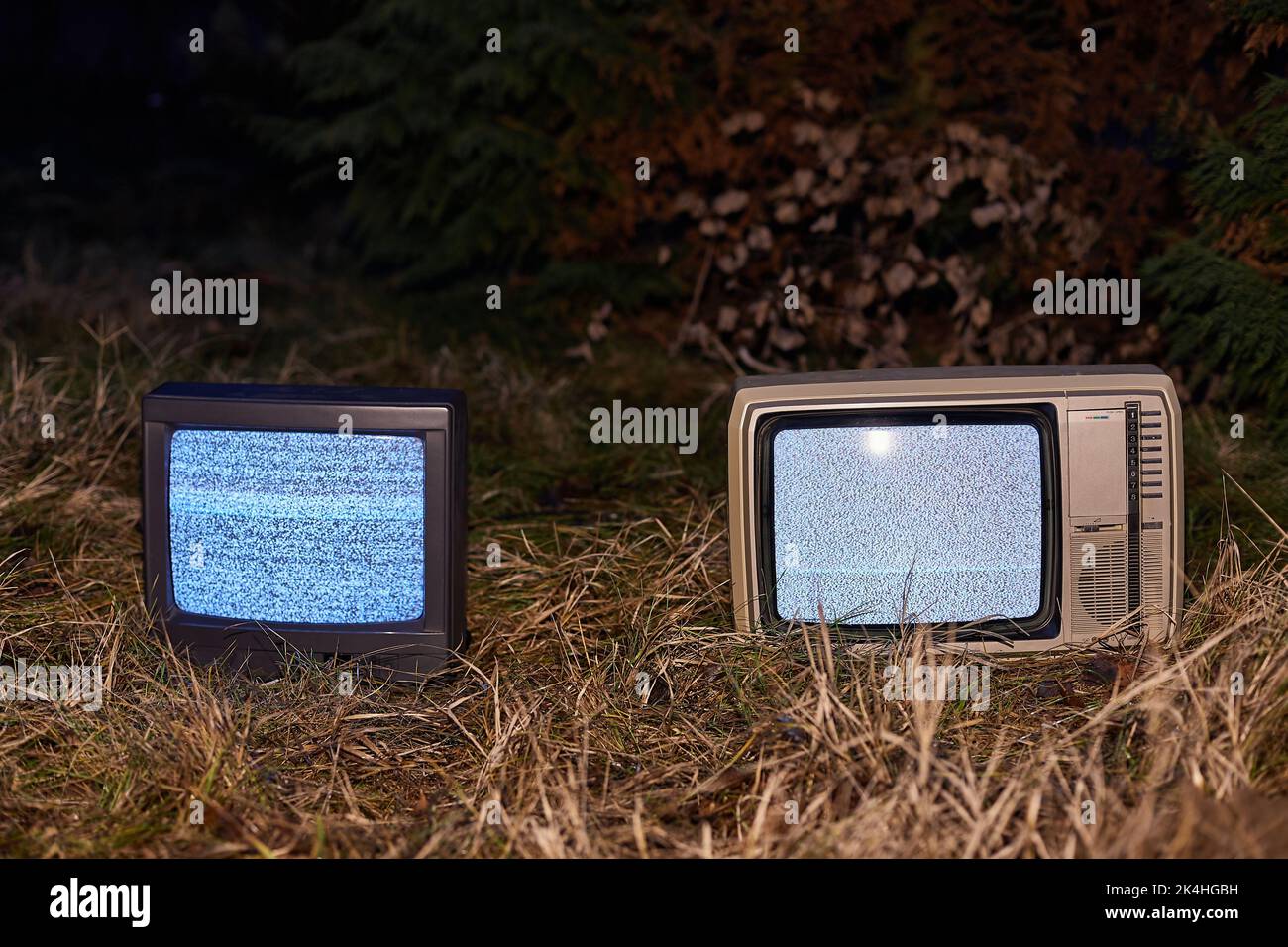 Aucun signal TV dans l'herbe Banque D'Images