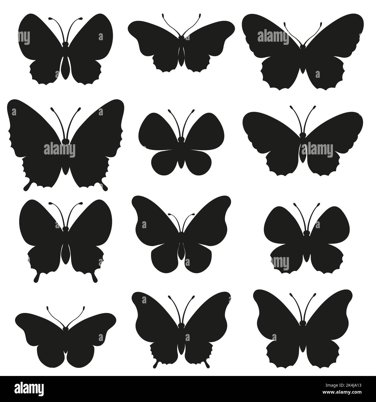 Silhouette vectorielle élégant papillon isolé sur fond blanc. Ensemble de lime facile découpée au laser pour le motif de mariage, le décor de carte d'anniversaire et la scrapbooking Illustration de Vecteur