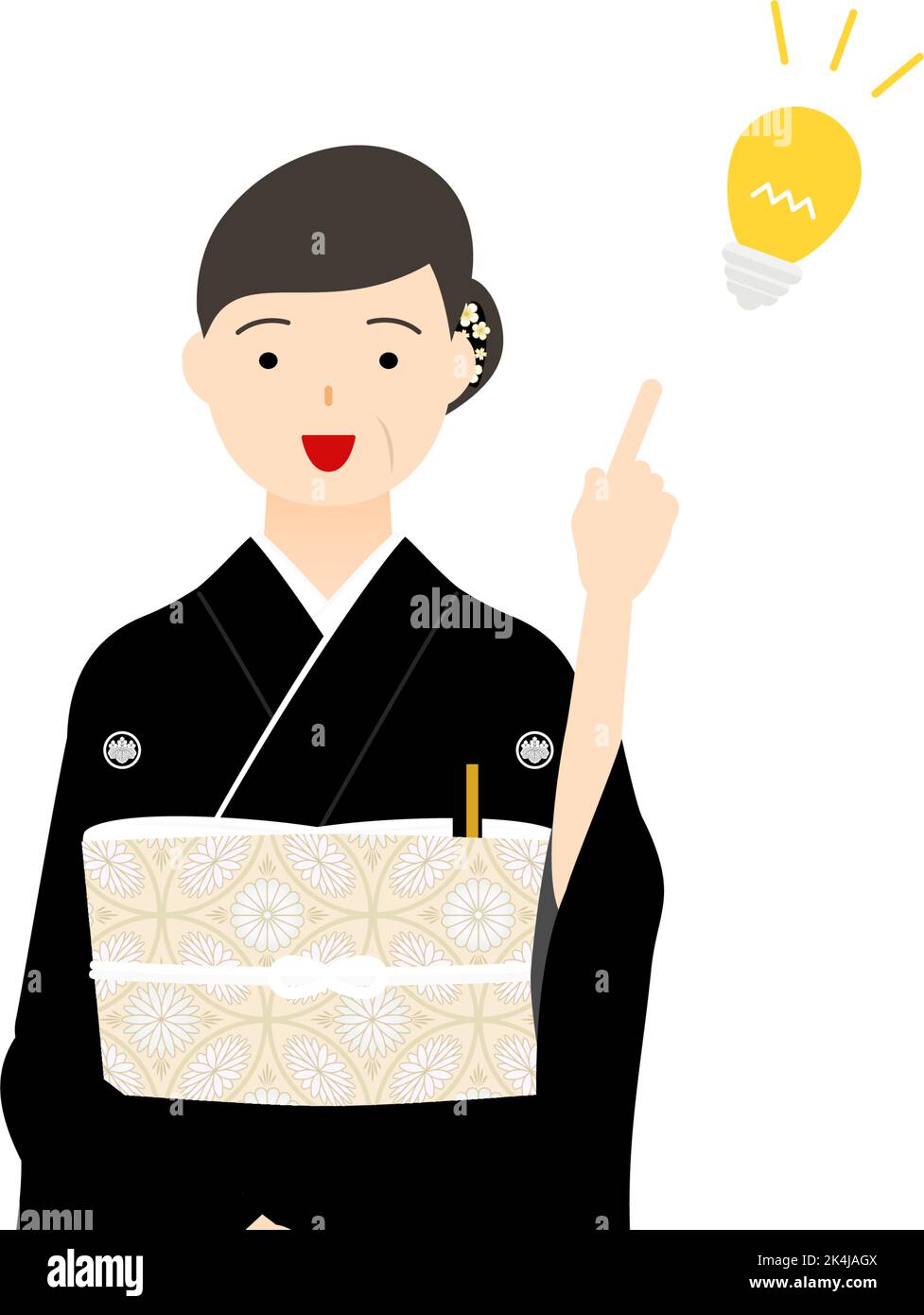 Femme sénior en kurotomesode, vêtue de kimono, posa setPointing et conseiller Illustration de Vecteur