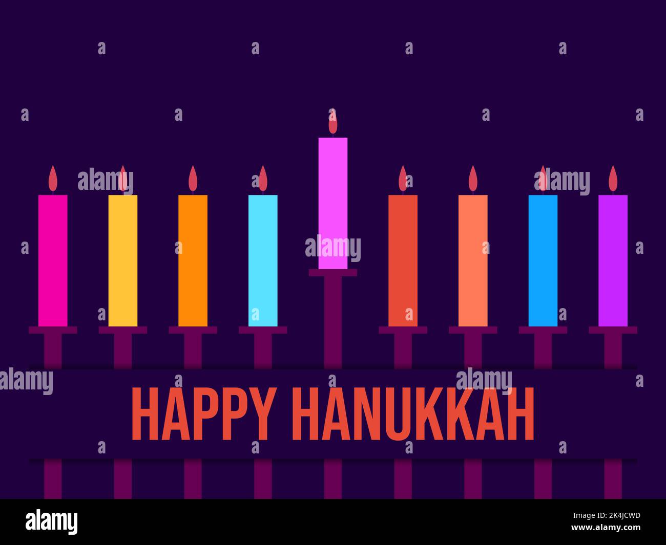 Bonne Hanoukkah. Neuf bougies multicolores de la fête juive symbolique. Le traditionnel festival juif annuel du feu. Conception pour l'accueil Illustration de Vecteur