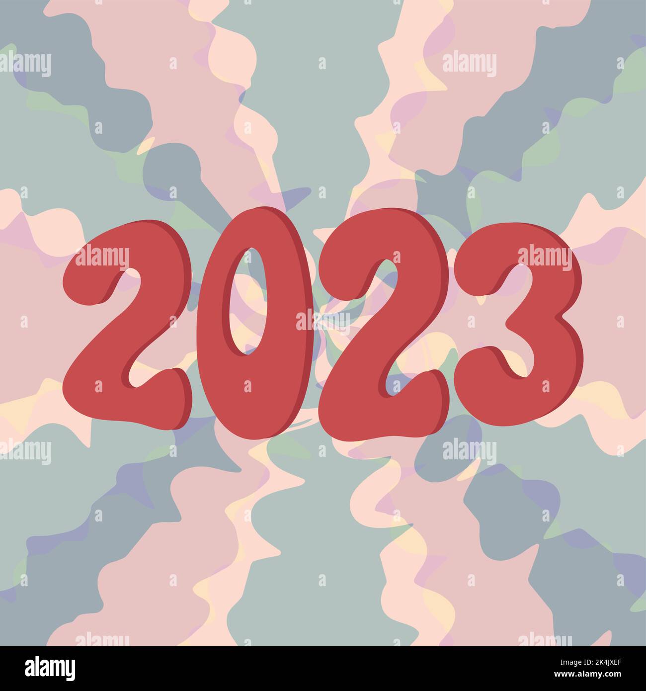 2023 chiffres sur fond abstrait. Nouvelle année 2023 lettrage carte groovy vintage. Illustration vectorielle dans un design rétro tendance. Trippy 60s 70s positif Illustration de Vecteur