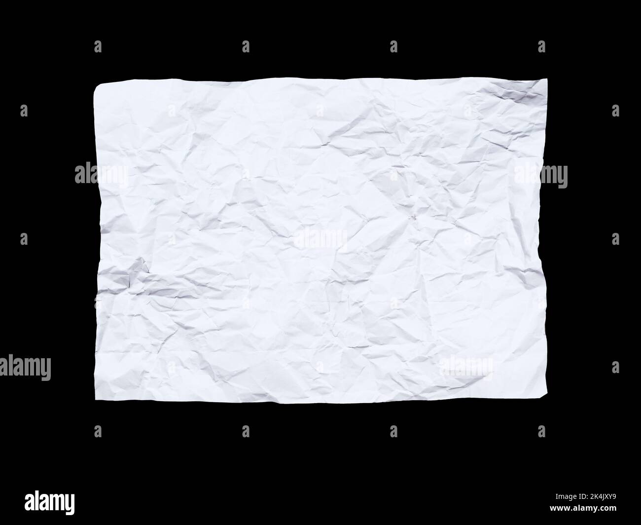 Texture du papier poster blanc froissé isolée sur fond noir Banque D'Images