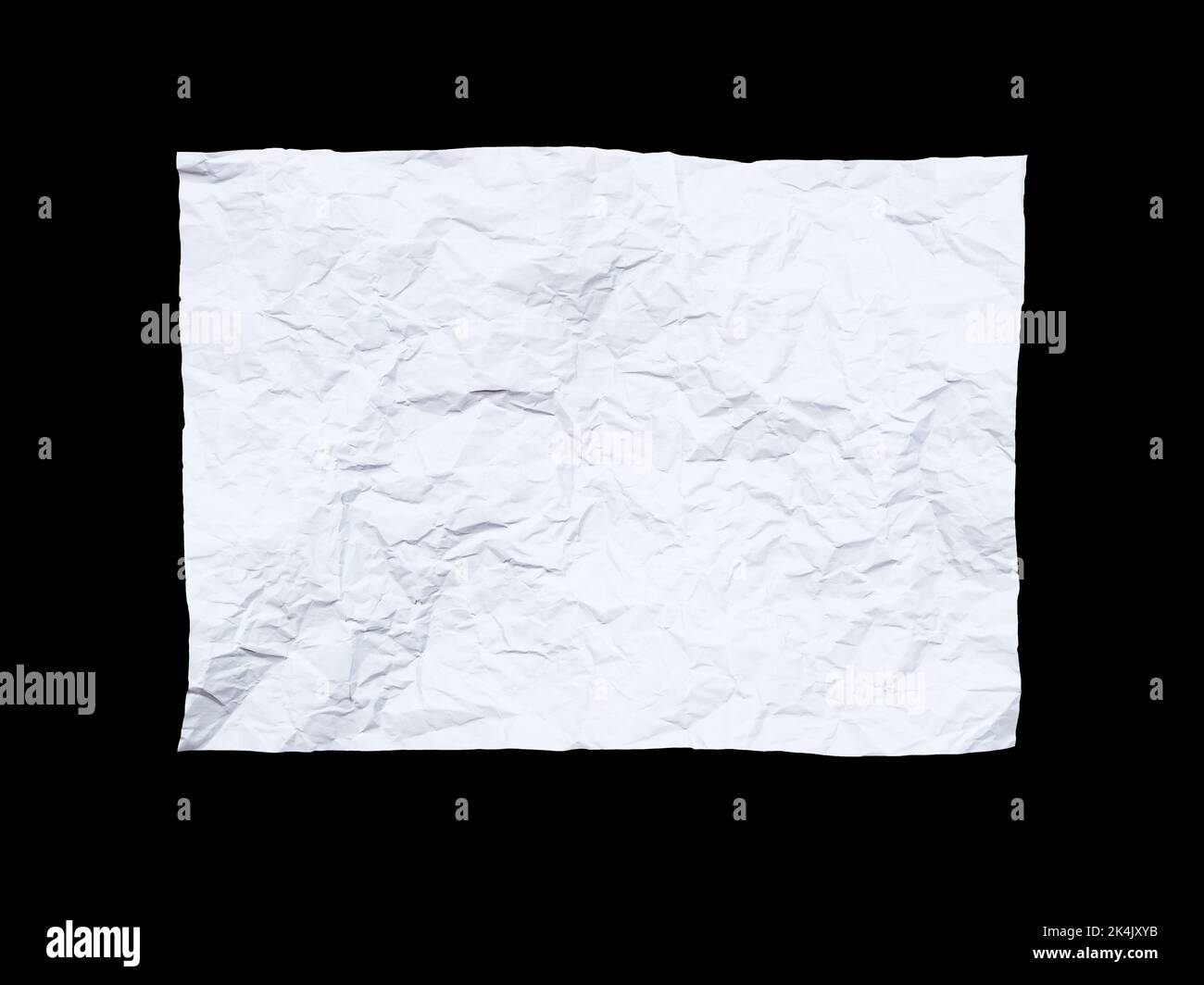 Texture du papier poster blanc froissé isolée sur fond noir Banque D'Images