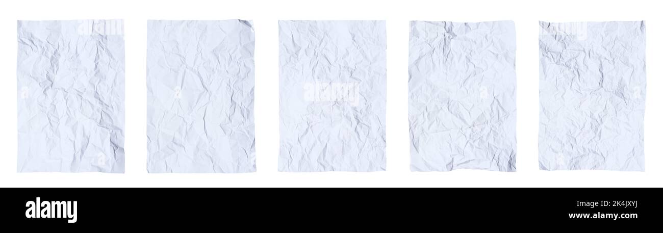 Jeu d'affiches de papier vierge froissées et froissées isolées sur fond blanc Banque D'Images