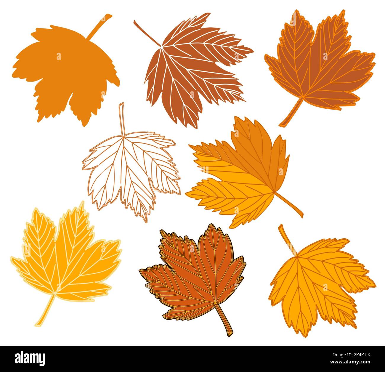 Feuilles d'automne. Illustration vectorielle avec arrière-plan transparent. Modèle de conception, pour les autocollants, la création de motifs, le papier peint, le papier d'emballage Banque D'Images