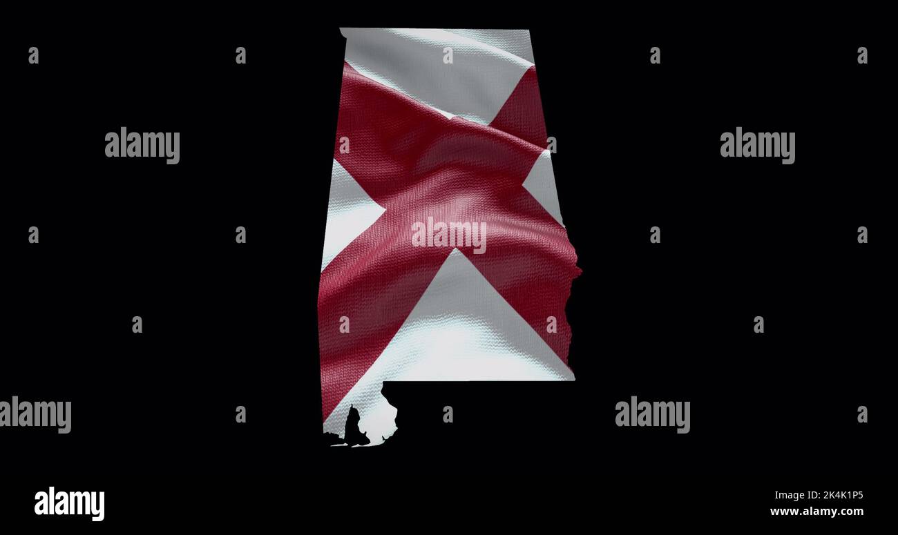 Carte de l'État de l'Alabama avec drapeau de l'agité. Arrière-plan du canal alpha. Banque D'Images