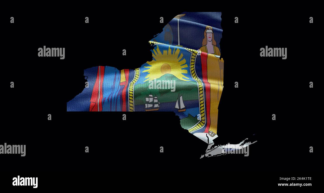 Carte de l'État de New York avec drapeau de l'agité. Arrière-plan du canal alpha. Banque D'Images