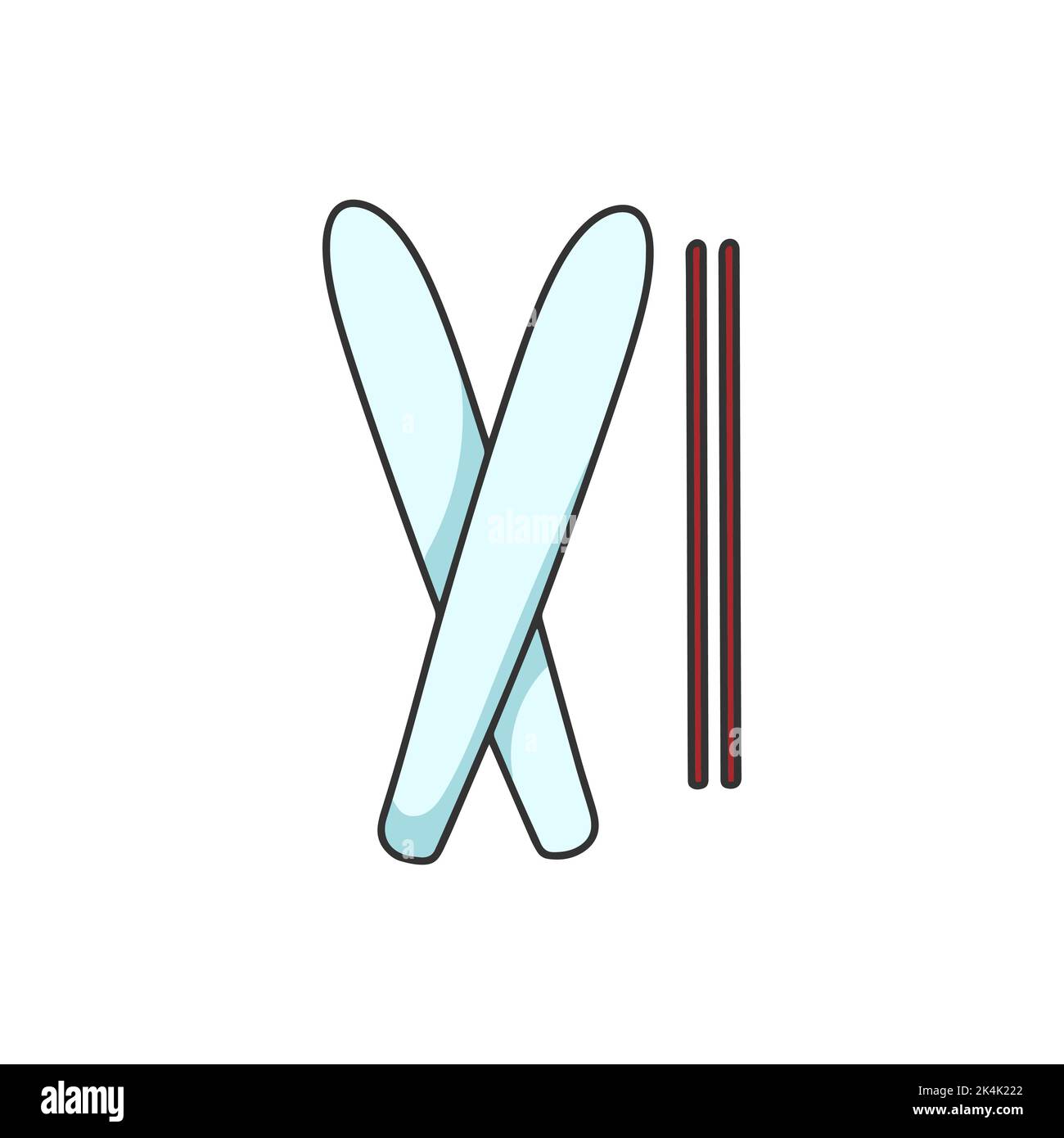 Skiez avec des bâtons de l'illustration clipart. Image simple équipement de sport pour l'hiver activités de plein air illustration vectorielle isolée. Équipements sportifs Illustration de Vecteur