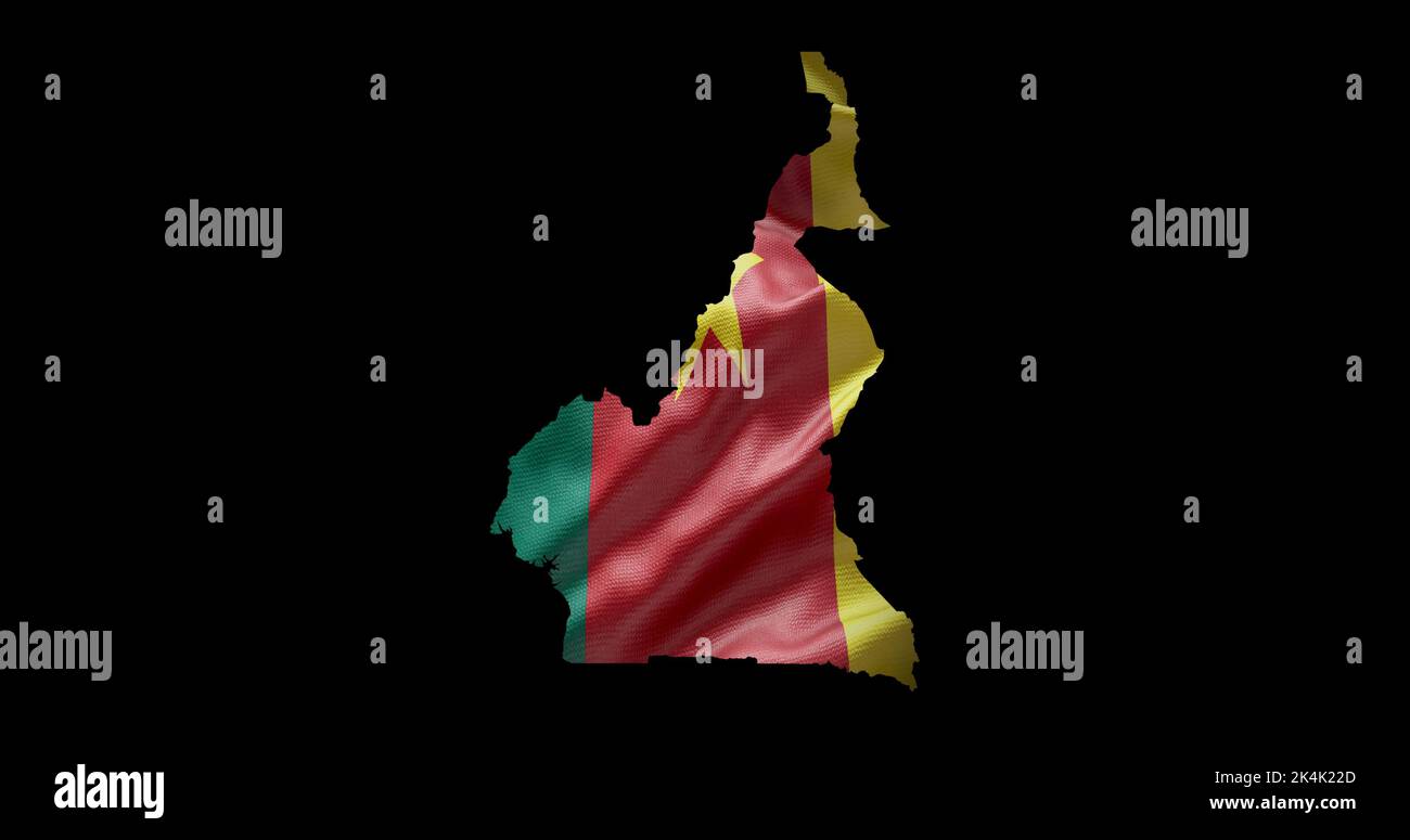 Forme carte Cameroun avec arrière-plan drapeau agité. Contour alpha du pays. Banque D'Images
