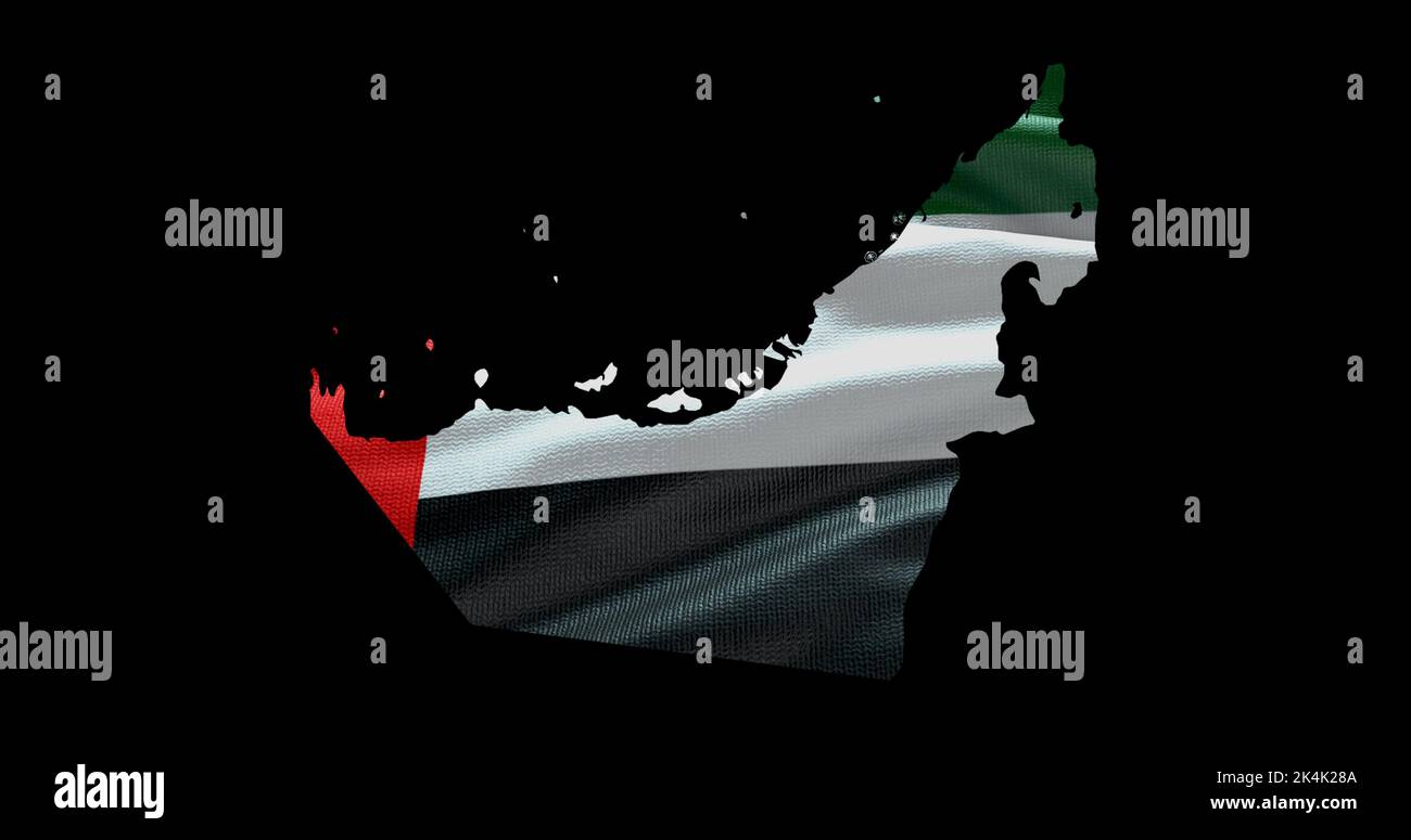 La carte des Émirats arabes Unis est en forme de drapeau agité. Contour alpha du pays. Banque D'Images