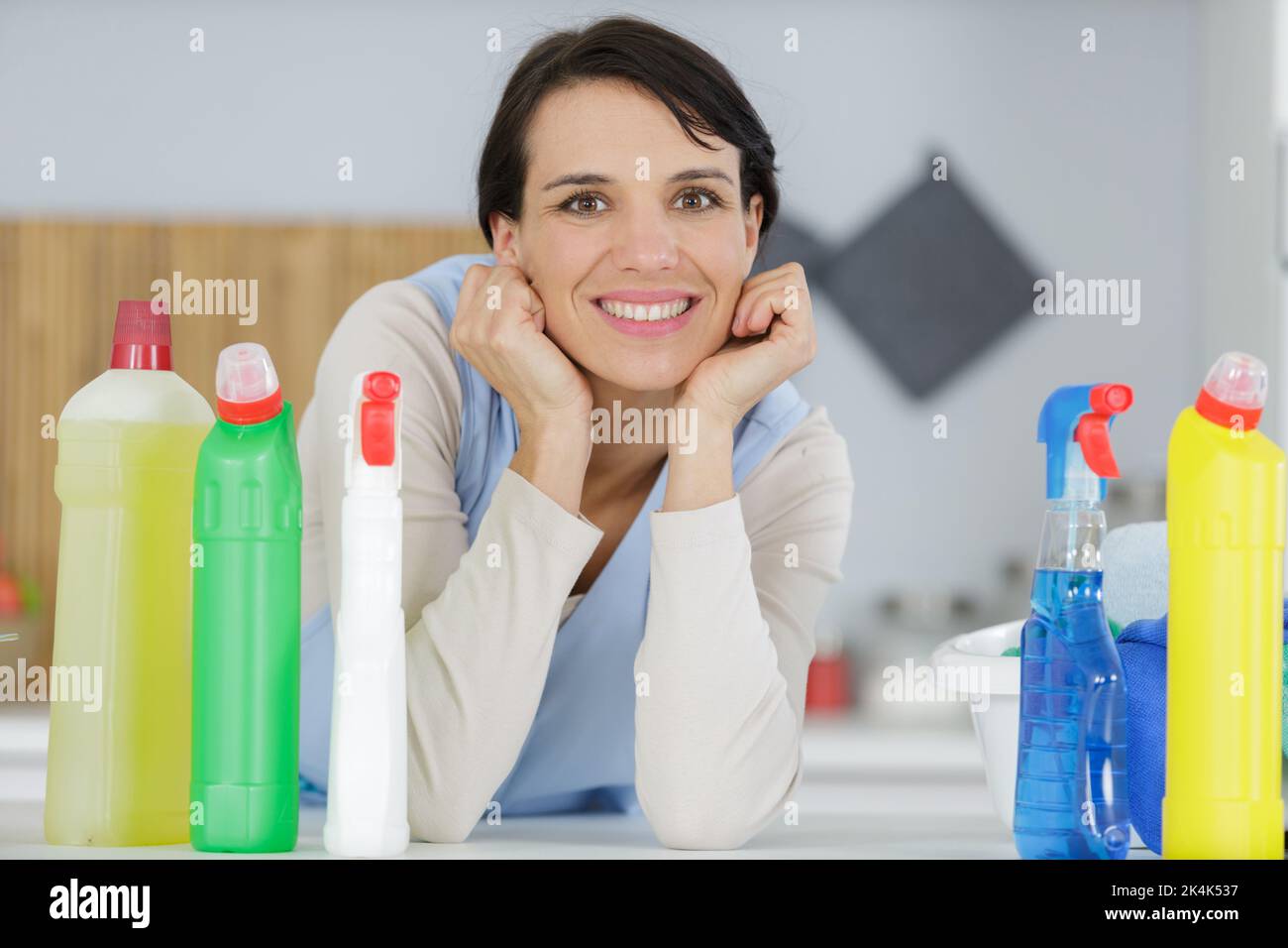 portrait de la femme au foyer qui est prête pour les travaux ménagers