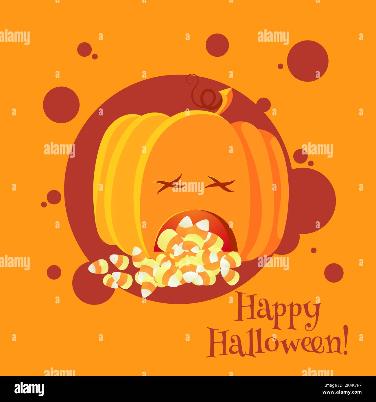 Carte de voeux pour Halloween citrouille d'halloween avec bonbons à l'intérieur et vomir dehors. Motif illustration vectorielle Happy halloween Illustration de Vecteur