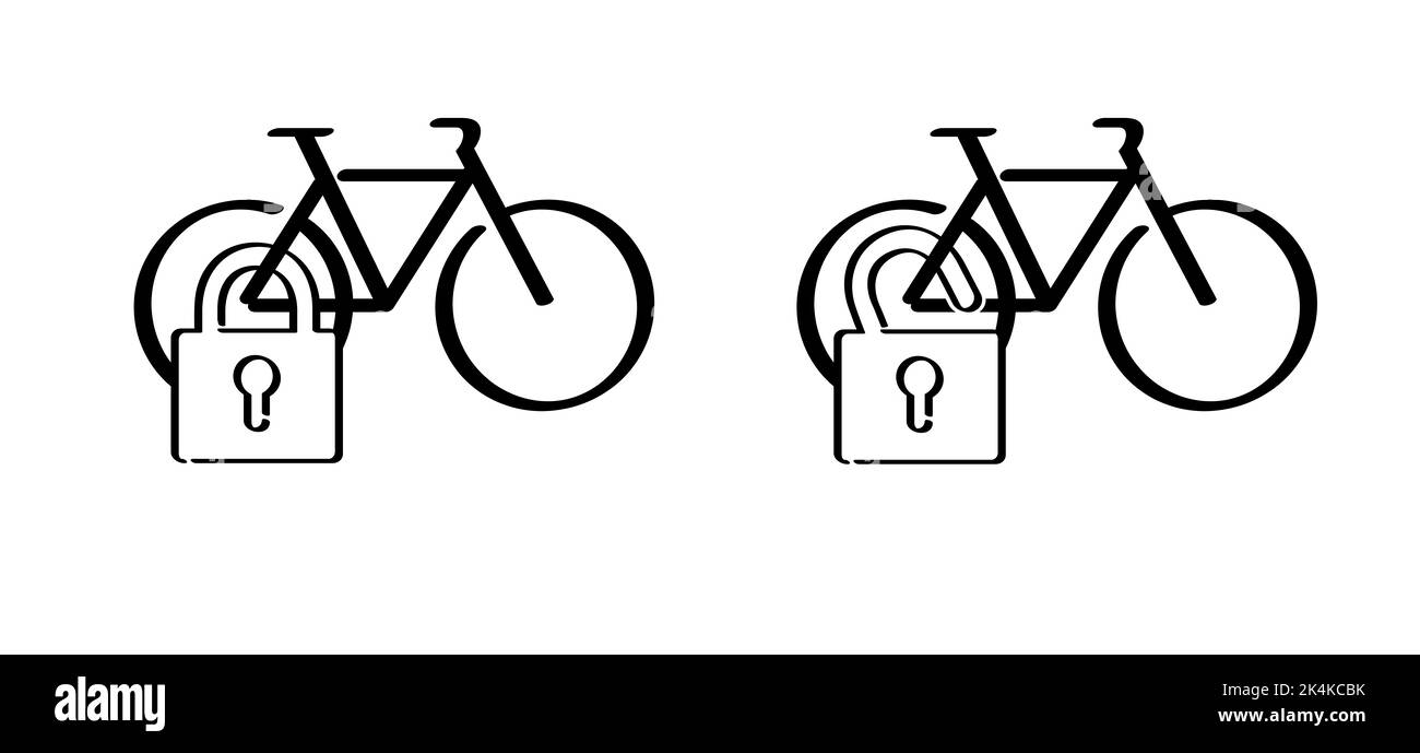 Cycliste de sport de dessin animé avec un cadenas, un pictogramme de look ou de look unlook. Icône de location de vélo de sécurité mobile. Drôle de vecteur de vélo signe. Symbole sportif. Bloqué ou u Banque D'Images