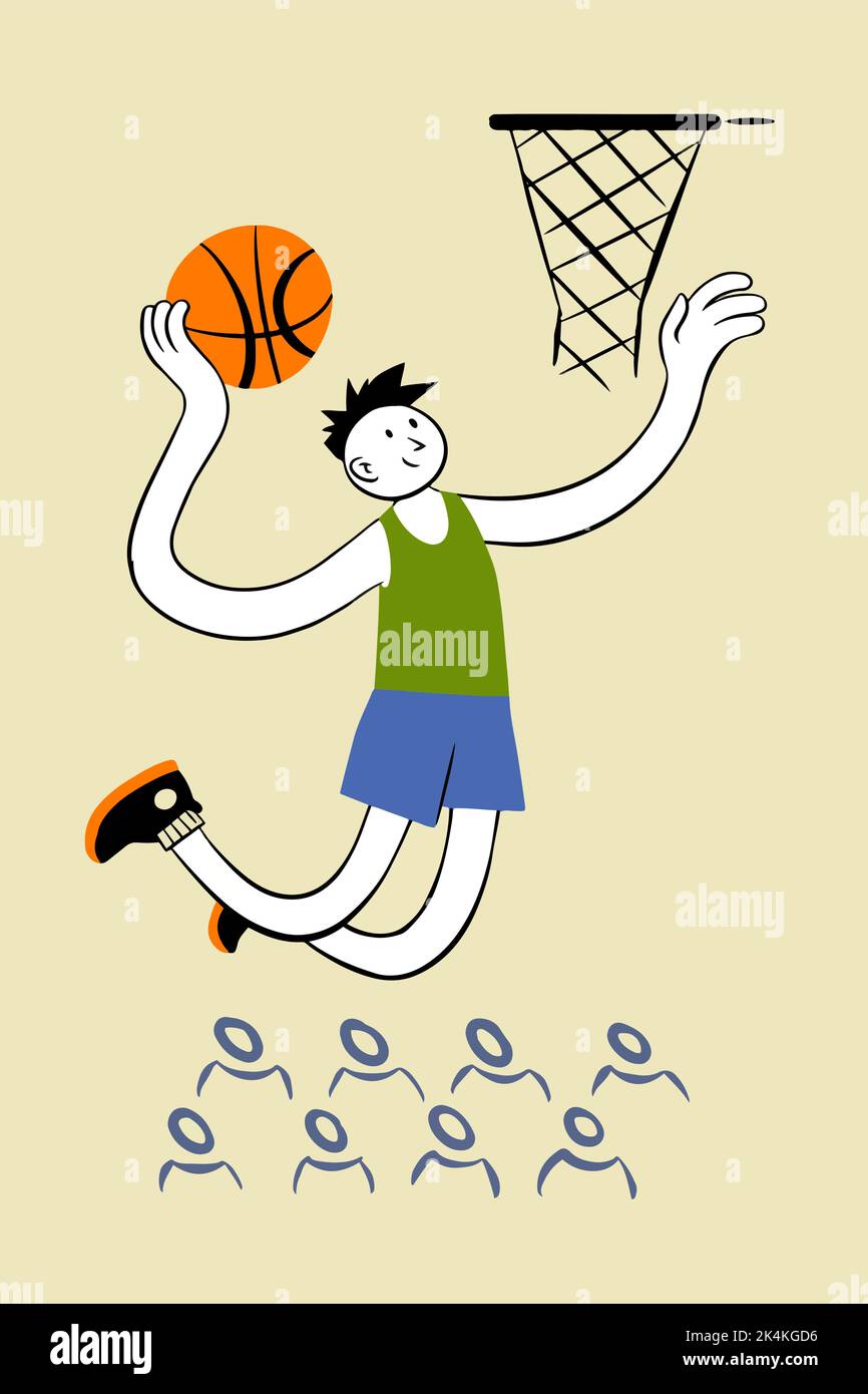 Homme jouant au basket-ball, illustration vectorielle de style plat minimaliste Illustration de Vecteur