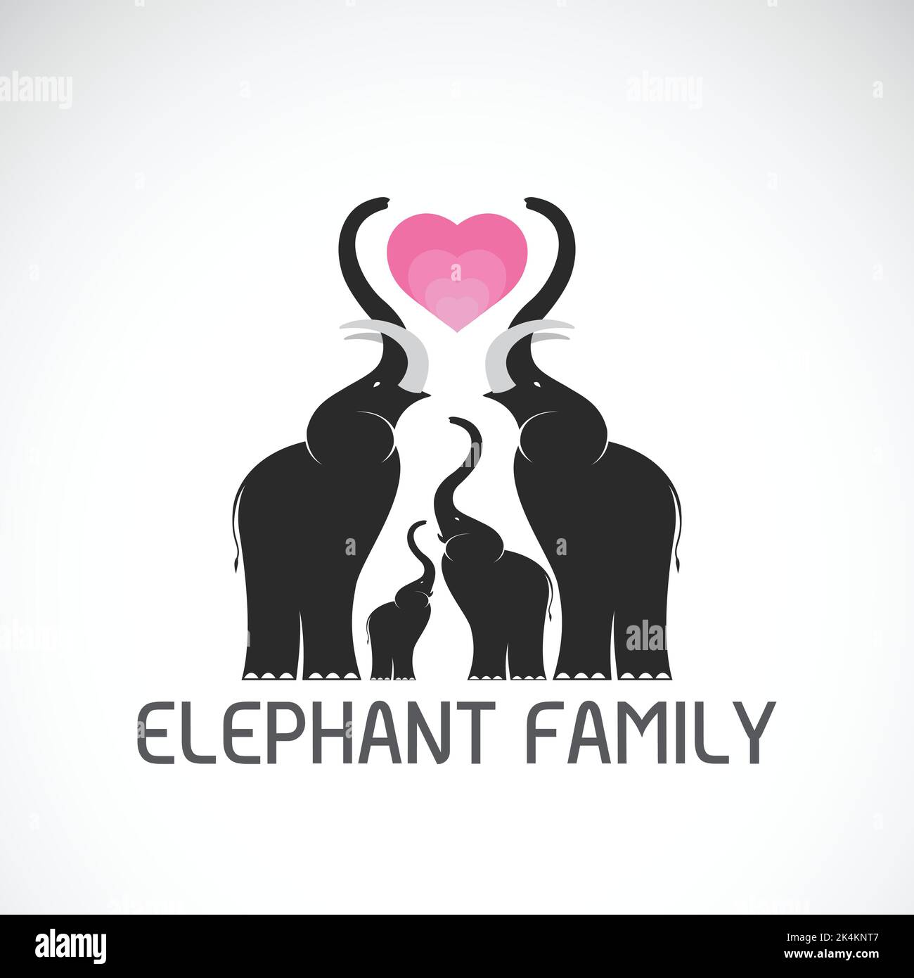 Vecteur d'éléphants de famille et coeur rose sur fond blanc, animaux sauvages, illustration vectorielle en couches facile à modifier. Illustration de Vecteur