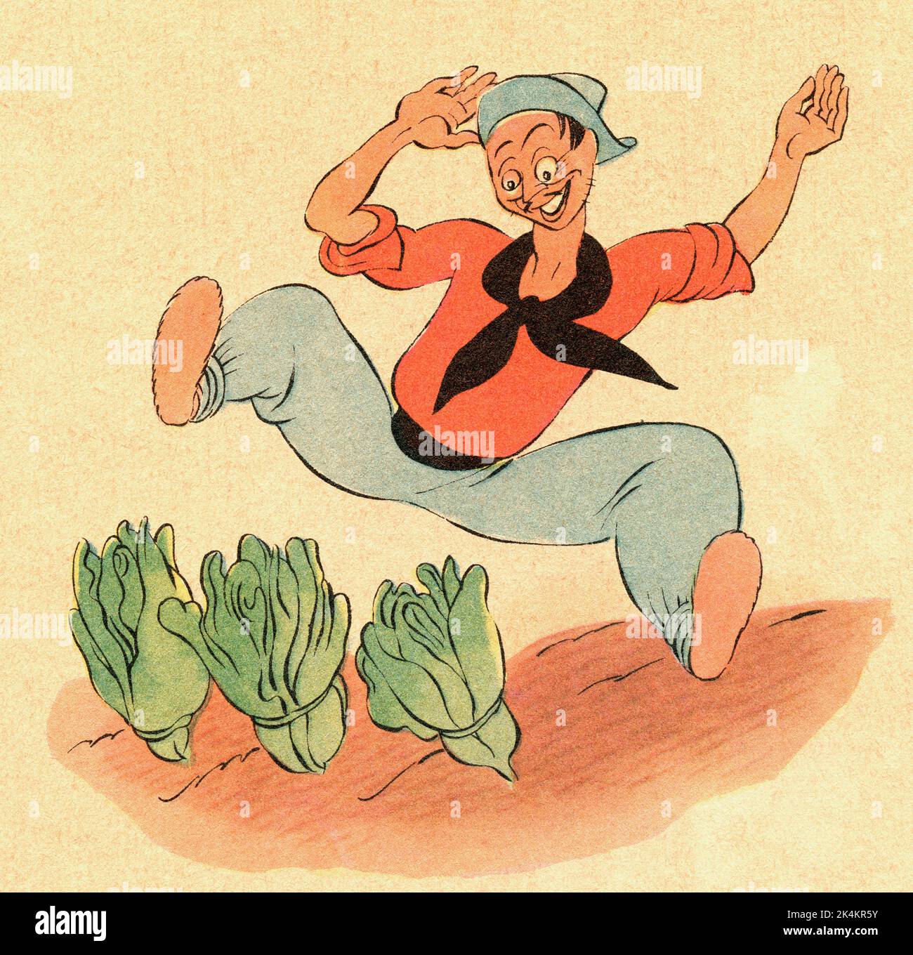 Federico Ribas Monténégro, 1890 - 1952. Caricaturiste, illustrateur, publiciste et graphiste espagnol. Sa carrière a été lancée en 1916 lorsqu'il a remporté un concours d'affiches pour une célèbre société de savon. Il a ensuite fait sa marque dans le monde espagnol de l'art commercial travaillant pour plusieurs grandes marques. Son utilisation forte et ludique de la couleur était également à son service dans cette illustration amusante pour le livre pour enfants Los Enanitos Jardineros, publié en 1947. Banque D'Images