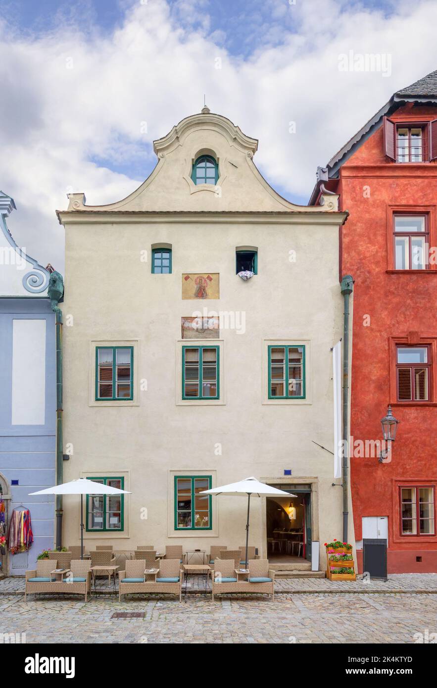 Belle maison sur la rue Siroka dans le centre-ville. Cesky Krumlov, République tchèque Banque D'Images