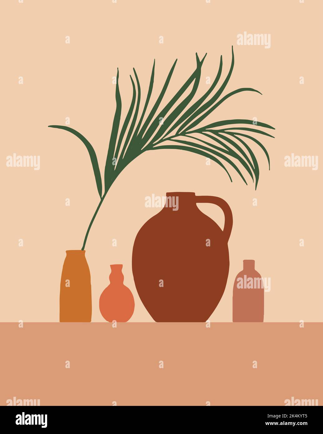 Plante en fond de vase motif, Boho illustration de vase minimaliste pour le design décoration de mur de pépinière, imprimé de t-shirt, prospectus de magasin, affiche contemporaine etc Illustration de Vecteur