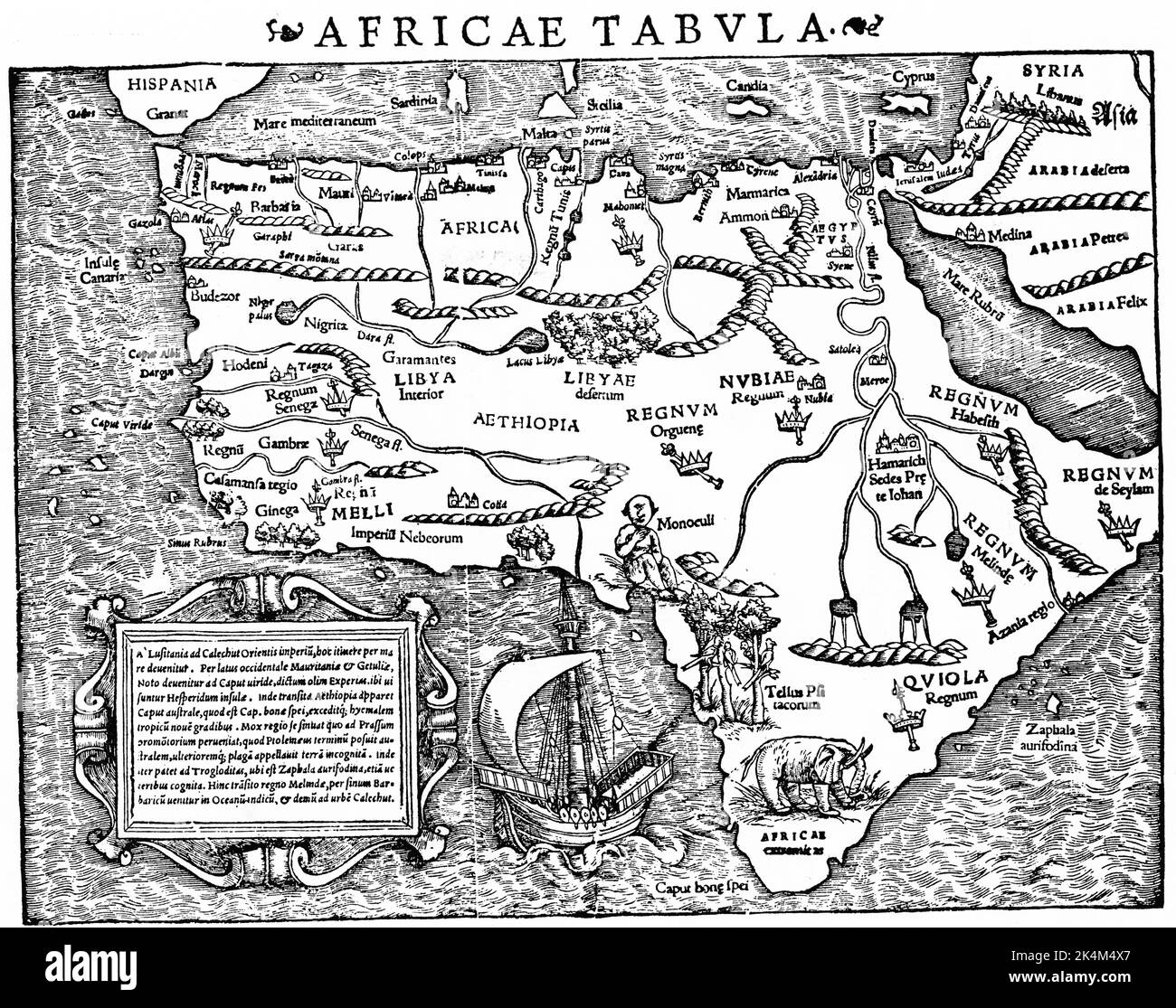 Carte de l'Afrique, 1540. Par Sebastian Munster (1488-1552). La carte de Munster est la plus ancienne carte du continent africain. Banque D'Images