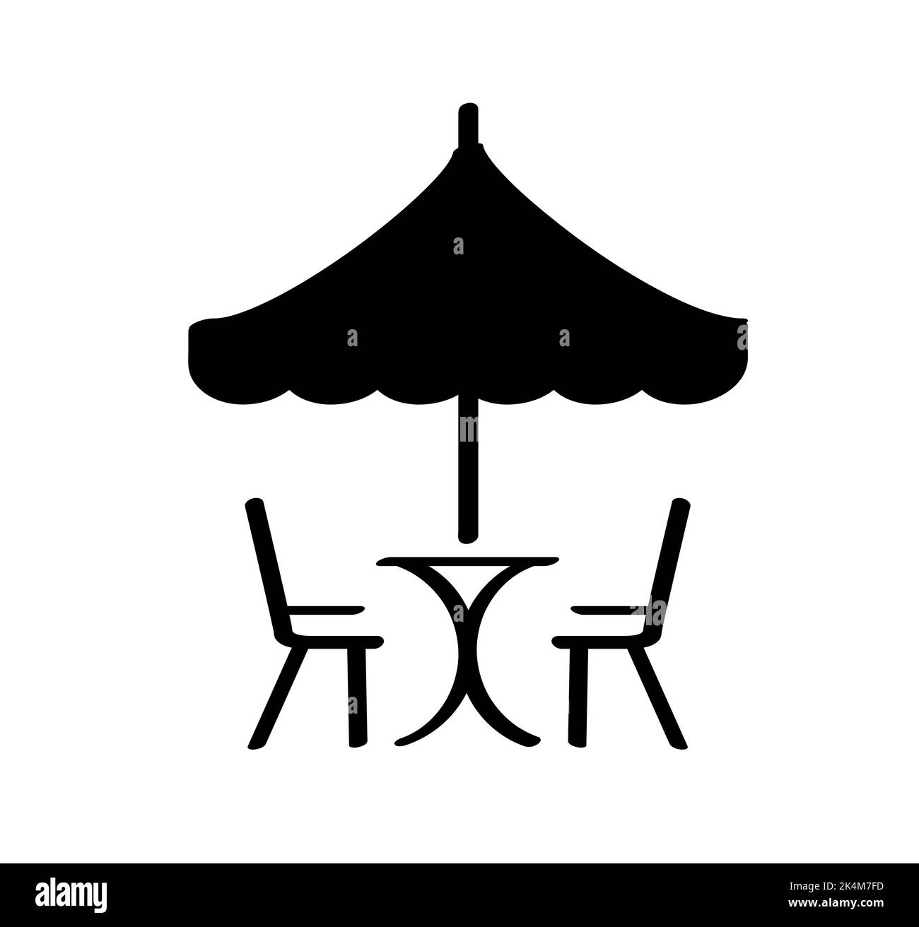Restaurant dessin animé, table à manger avec chaises. Café terrasse Icon Table sous parasol. Pictogramme de chaise longue. Icône ou signe de vecteur plat. Vacances, vacances Banque D'Images