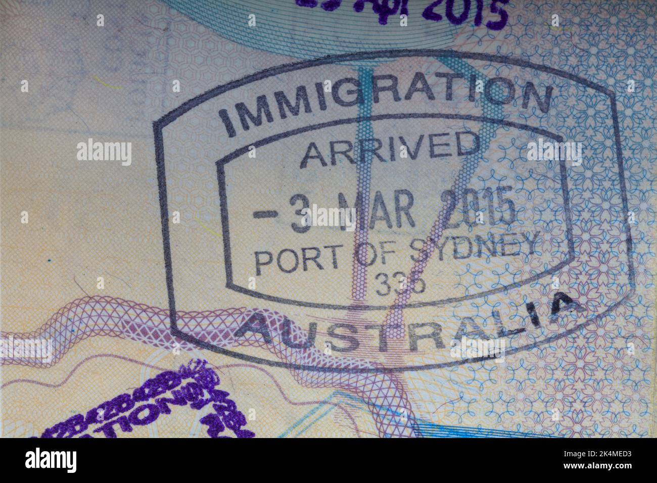 Immigration Australie le port de Sydney est arrivé le 3 mars 2015 en passeport britannique Banque D'Images