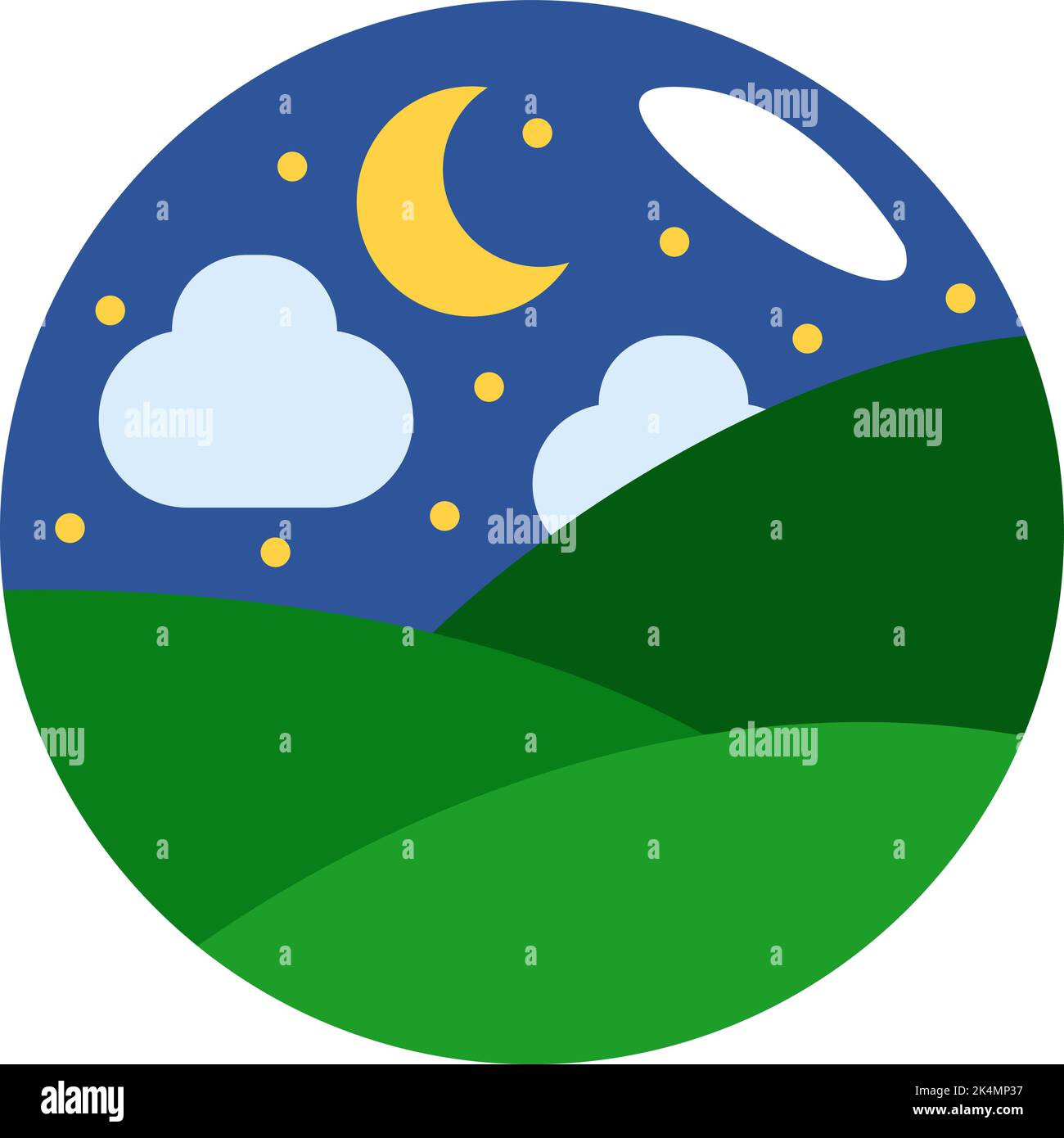 Jeune lune se hante sur le champ vert, illustration, vecteur sur fond blanc. Illustration de Vecteur