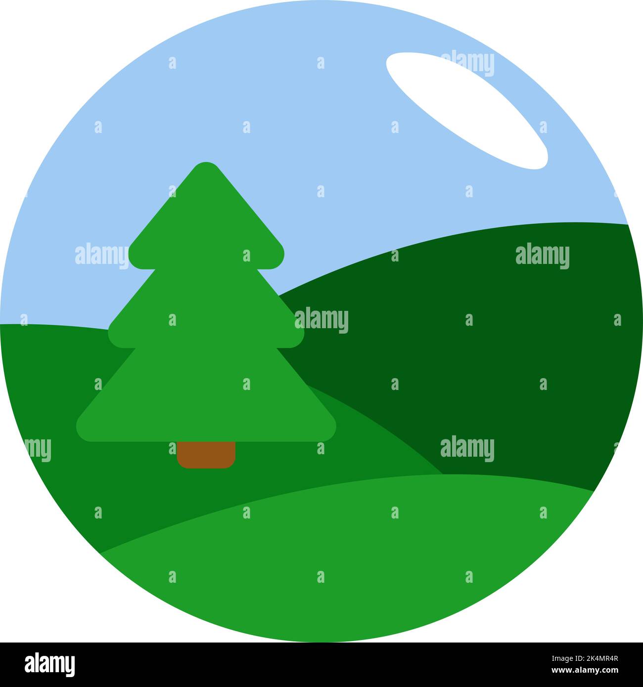 Arbre dans le champ vert, illustration, vecteur sur fond blanc. Illustration de Vecteur