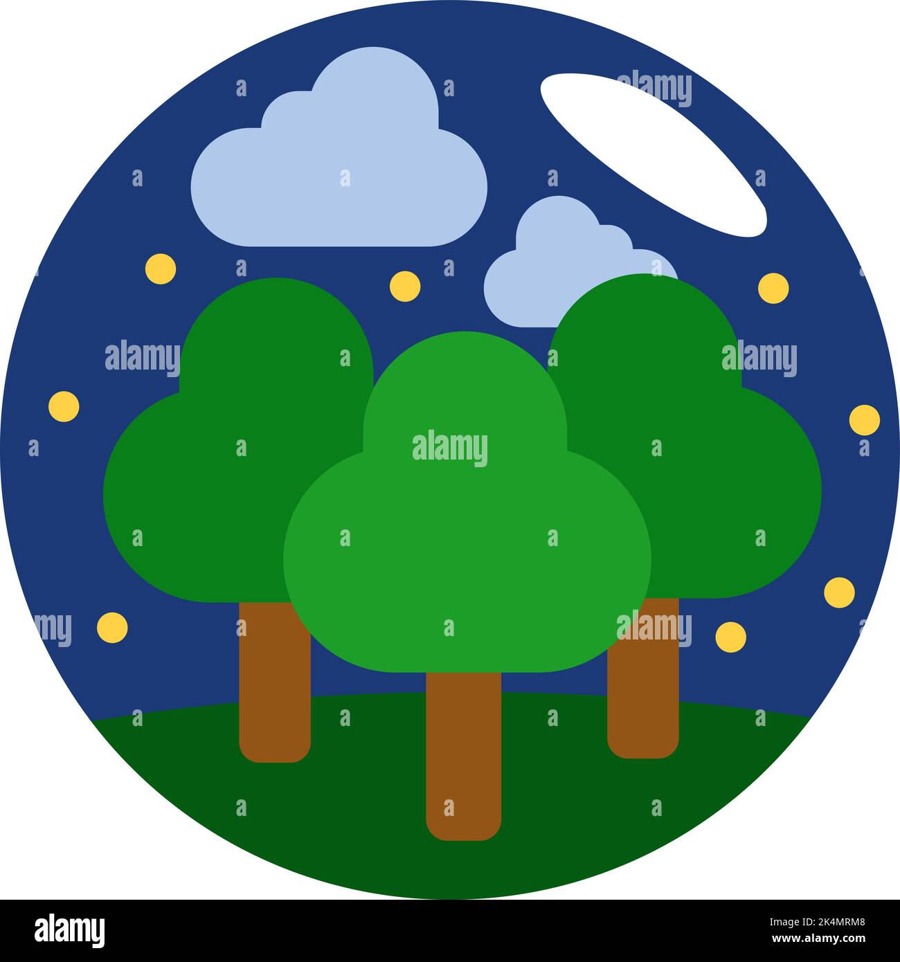 Nuit au champ vert, illustration, vecteur sur fond blanc. Illustration de Vecteur