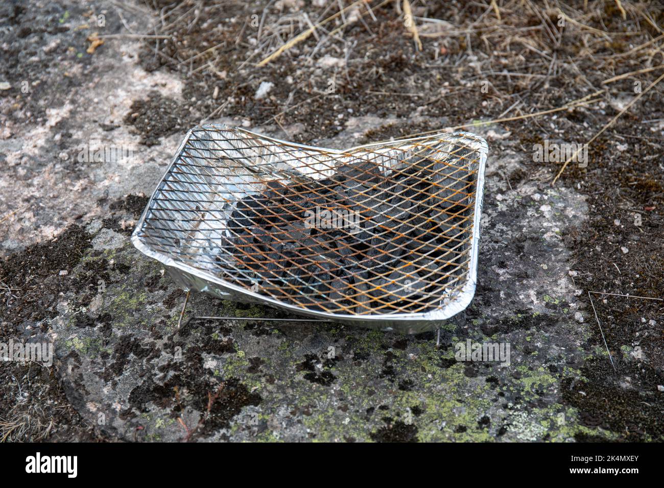 Barbecue jetable utilisé laissé dans la nature Banque D'Images