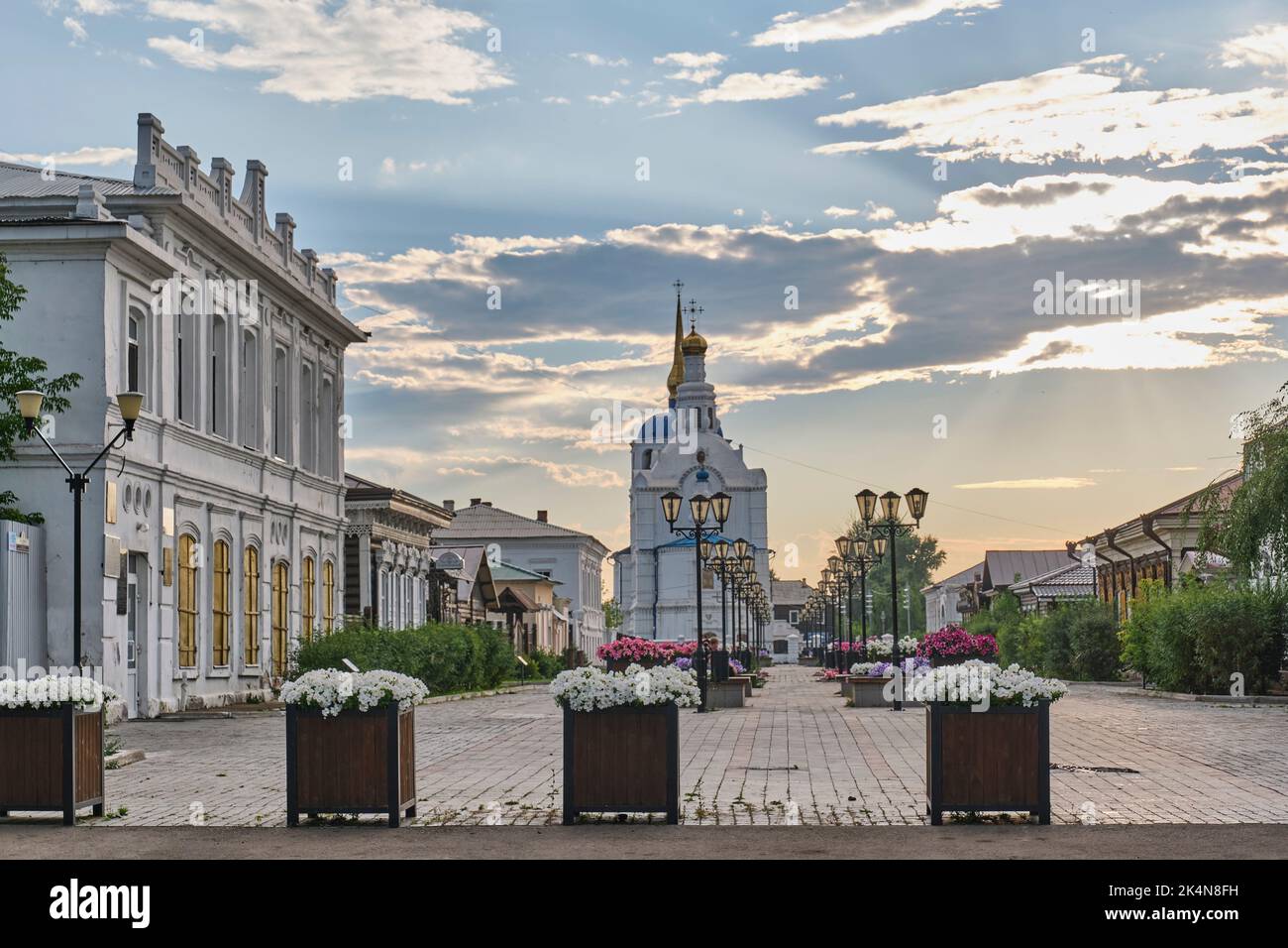 Rue Sobornaya, cathédrale d'Odigitrievsky. Paysage urbain de la ville d'Ulan-Ude, Buryatia, Russie Banque D'Images