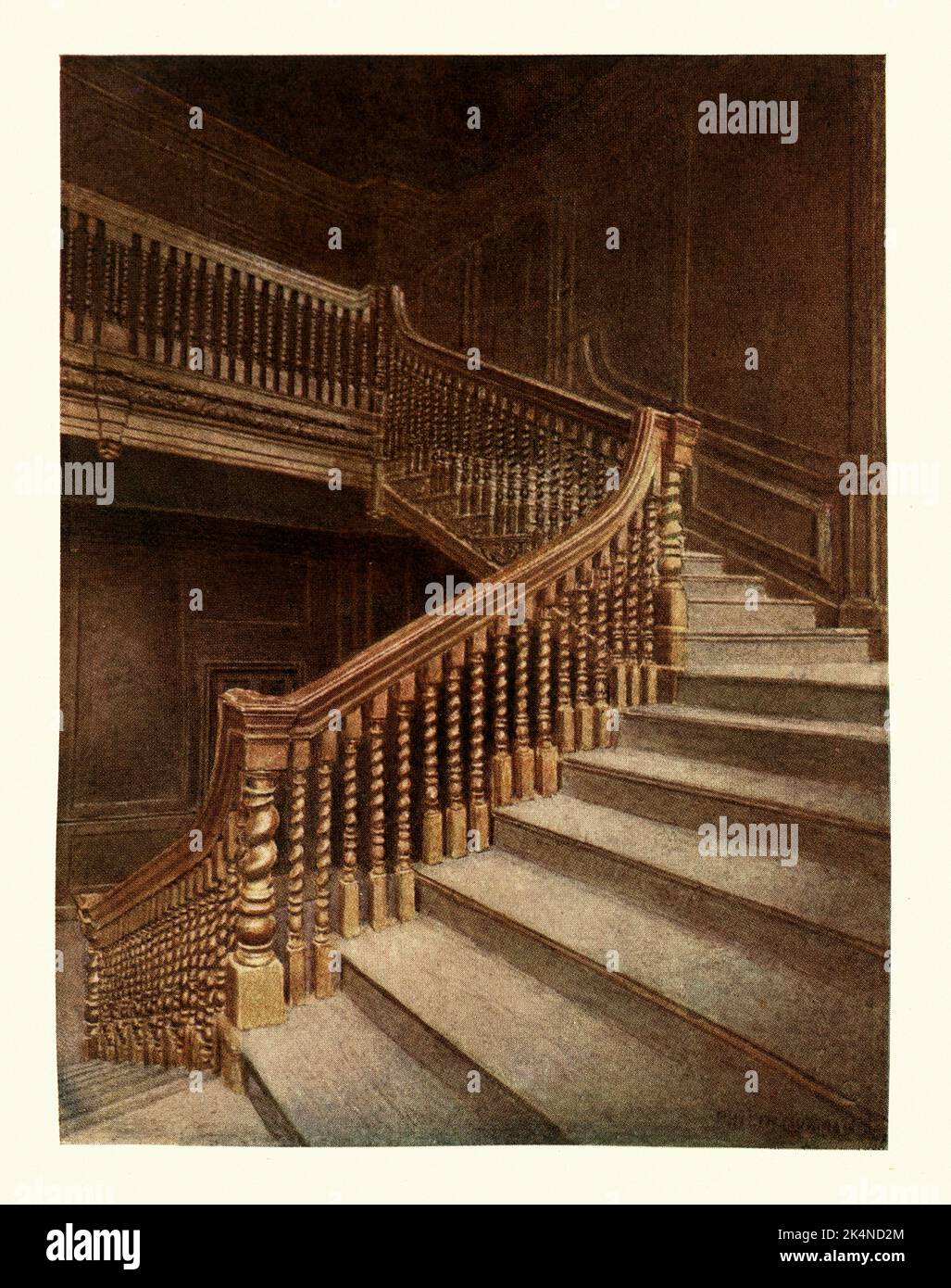 Architecture, escalier d'époque de la reine Anne, no 10 Austin Friars, Londres, 1895 Banque D'Images