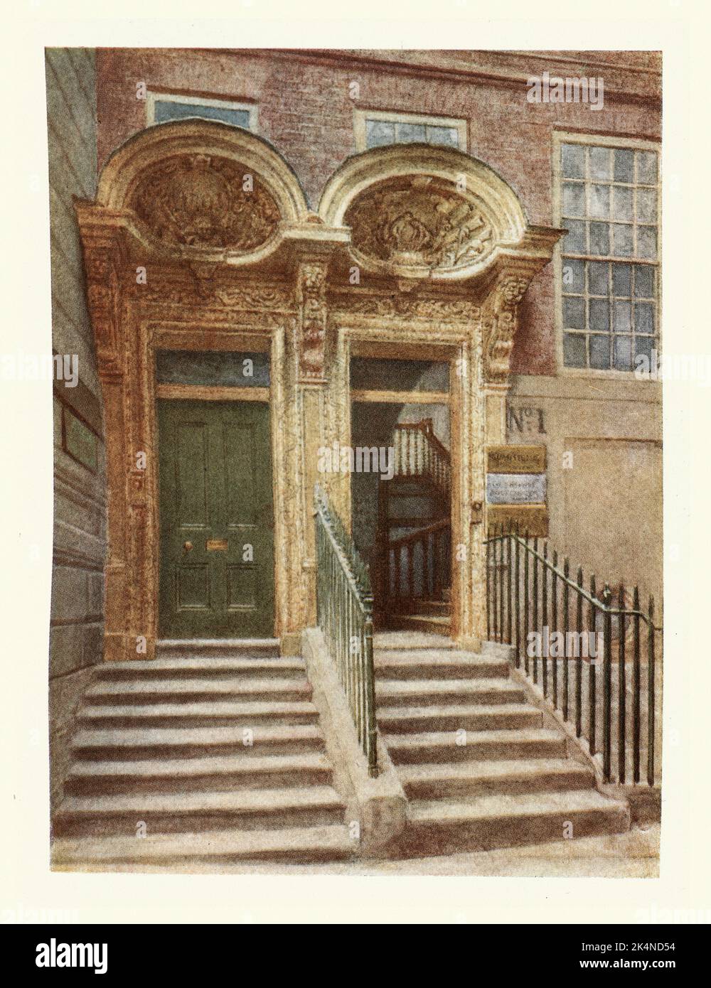 Architecture, portes du début du 18th siècle de 1 et 2 Laurence Pountney Hill, maisons de marchands de la ville de Londres. Philip Norman Banque D'Images