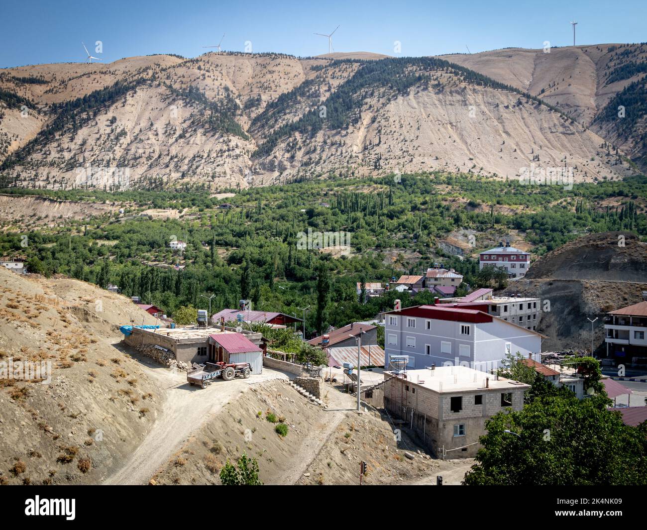 Une ferme de noyer dans une haute vallée montagneuse Banque D'Images